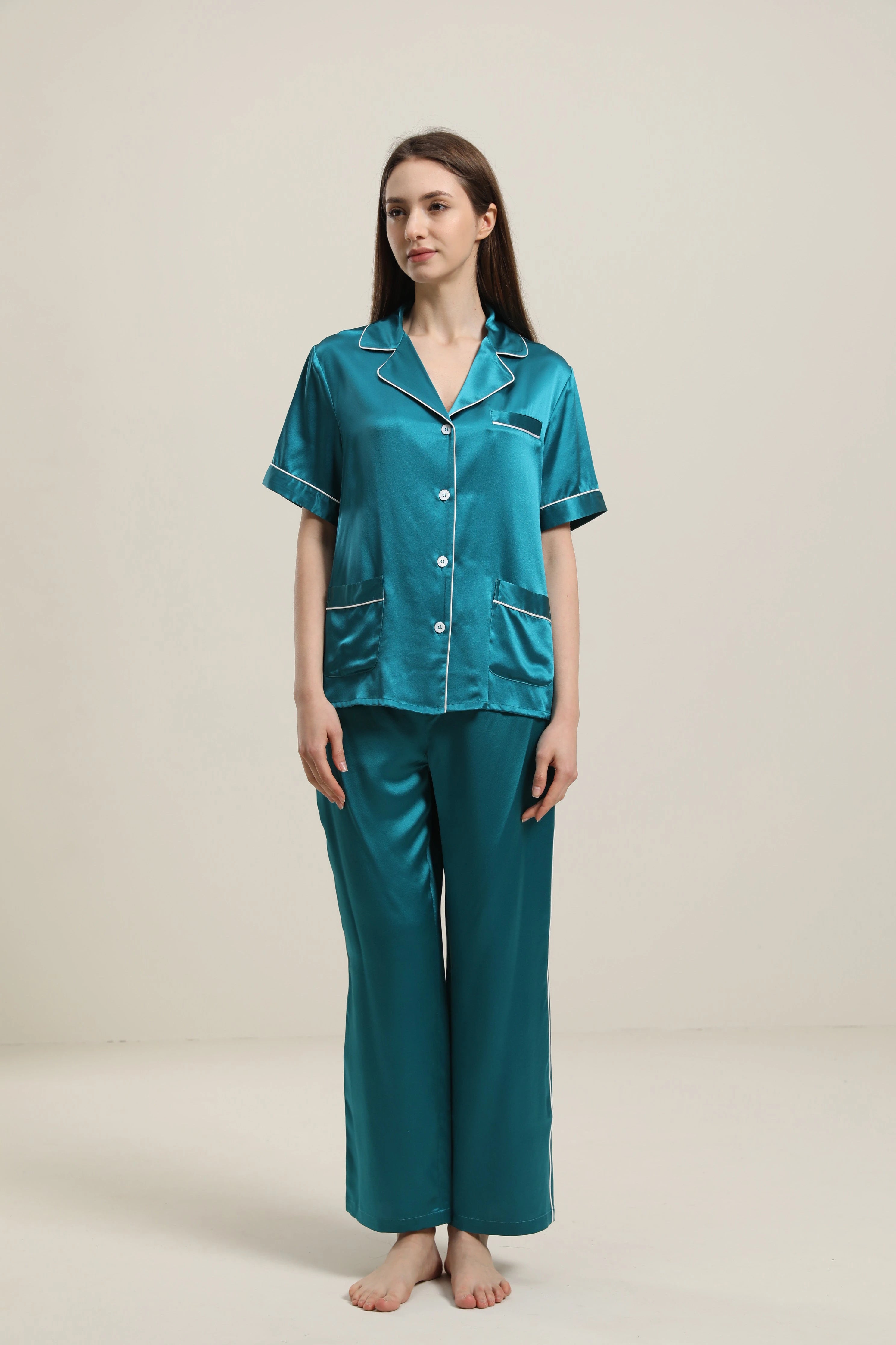 22 Momme Short Sleeve Silk Pajamas Set for Women - Luxury Soft Sleepwear & Loungewear - Perfect for Relaxing at Home, Spa Days & Gift Giving