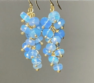 Blue Ethiopian Opal Cluster Dangle Earrings - 14K Gold Filled Bohemian Jewelry for Women - Perfect for Weddings, Parties & Special Occasions