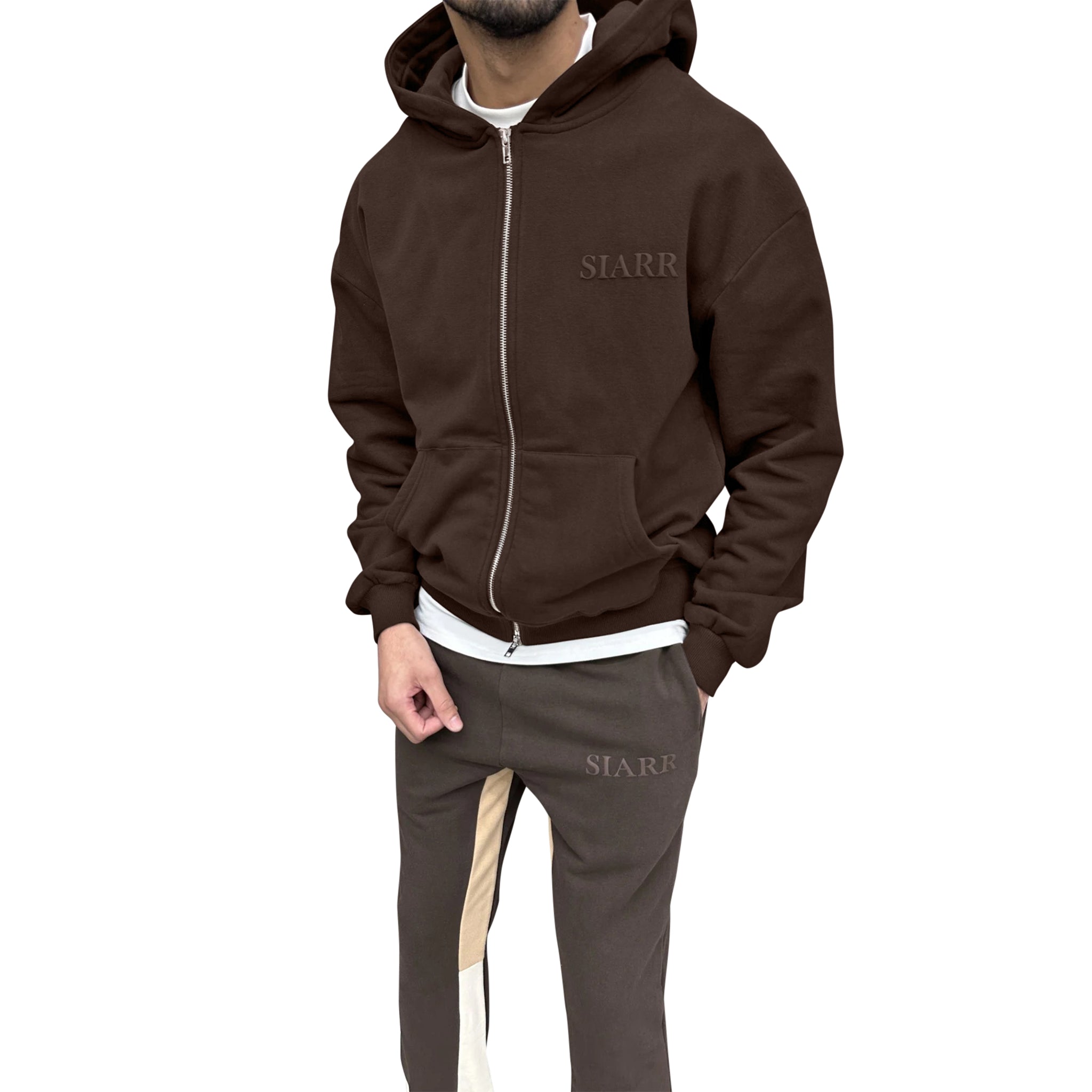 SIARR Brown Zip Up Hoodie for Men - Soft Fleece Pullover with Front Pockets | Perfect for Casual Wear, Outdoor Activities & Street Fashion