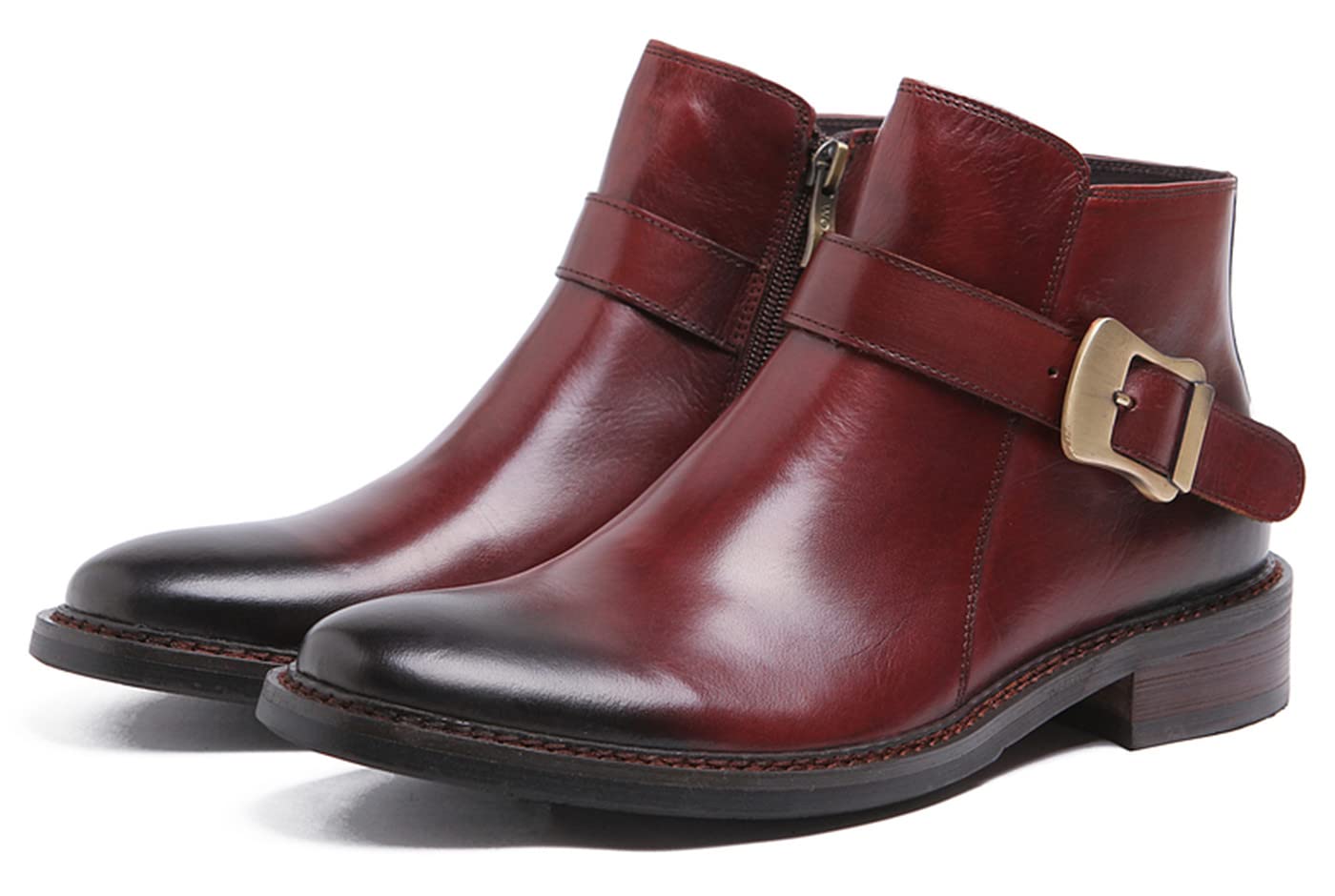 Santimon Men's Genuine Leather Chelsea Boots - Ankle Dress Boots for Wedding, Prom, Business & Casual Wear - Stylish Zipper & Buckle Design for Formal & Everyday Outfits