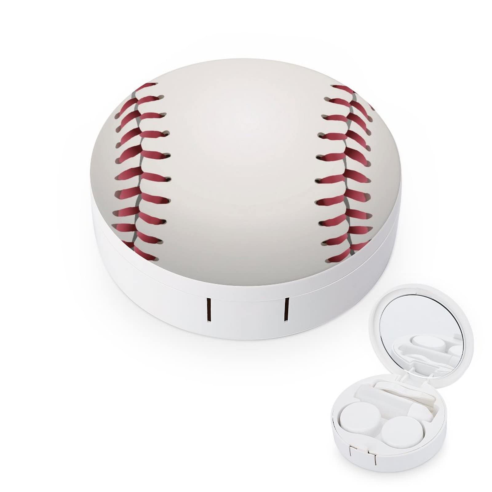 Portable Baseball Lace Contact Lens Case with Mirror for Travel