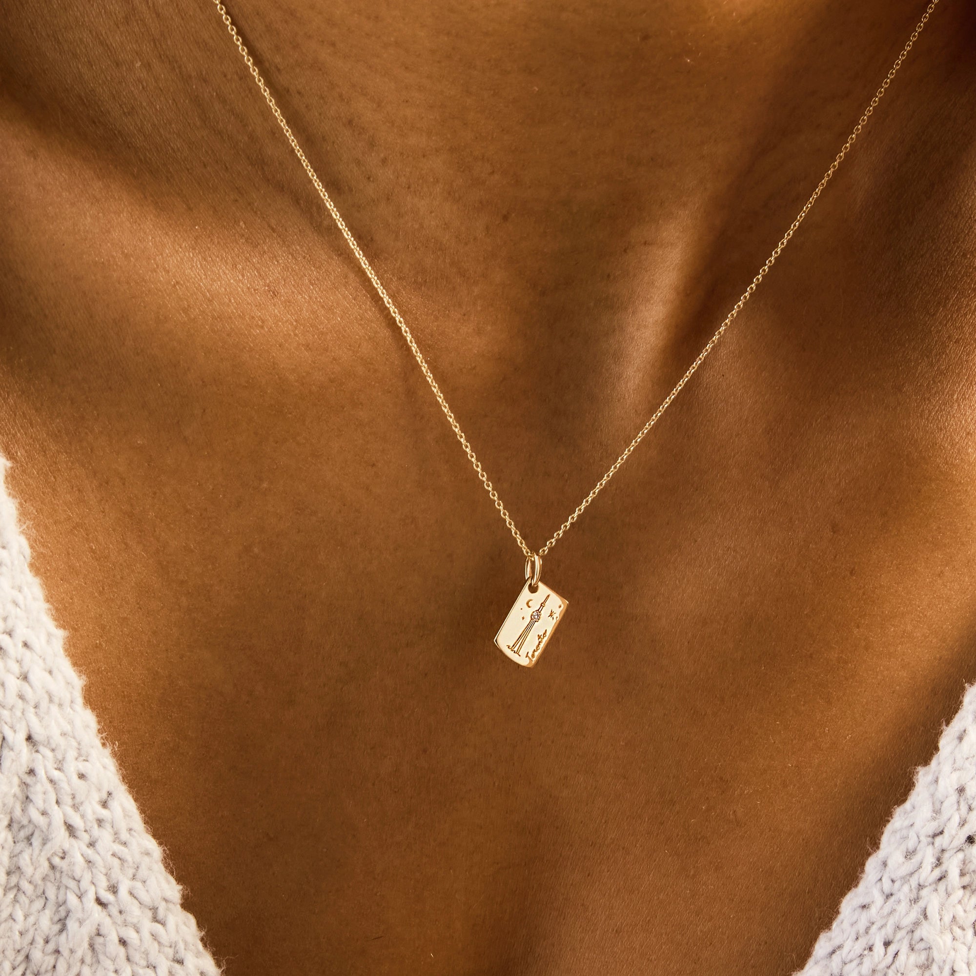 10K Yellow Gold Toronto Postcard Charm with Brilliant Diamond - Perfect for Travel Lovers & Jewelry Gifts