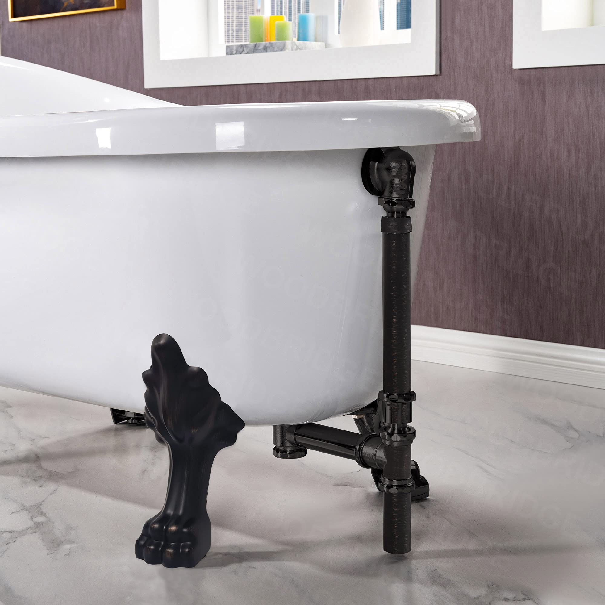 WOODBRIDGE B0021 Oil Rubbed Bronze Bathtub with ORB Feet & Drain - Freestanding Soaking Tub for Luxury Bathroom & Spa Relaxation