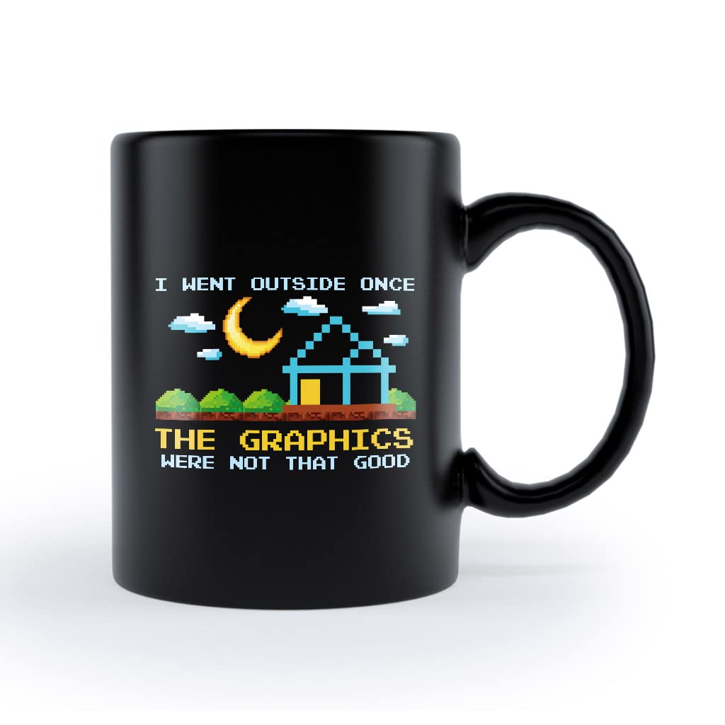 LINDENPAL Gameboy Coffee Mug 11 Oz - Black Ceramic Novelty Cup with 'I Went Outside Once' Funny Design - Perfect Gift for Gamers, Dad, Mom, Kids & Friends - Great for Office, Home & Gaming Setups