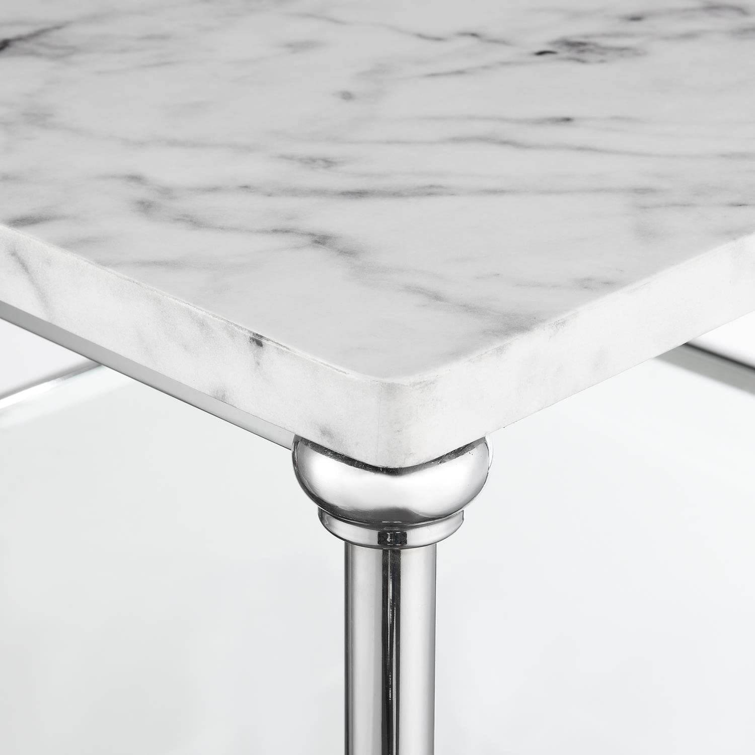 Convenience Concepts Roman II Square Coffee Table - Faux White Marble & Chrome Finish | Modern Living Room Centerpiece for Home Decor