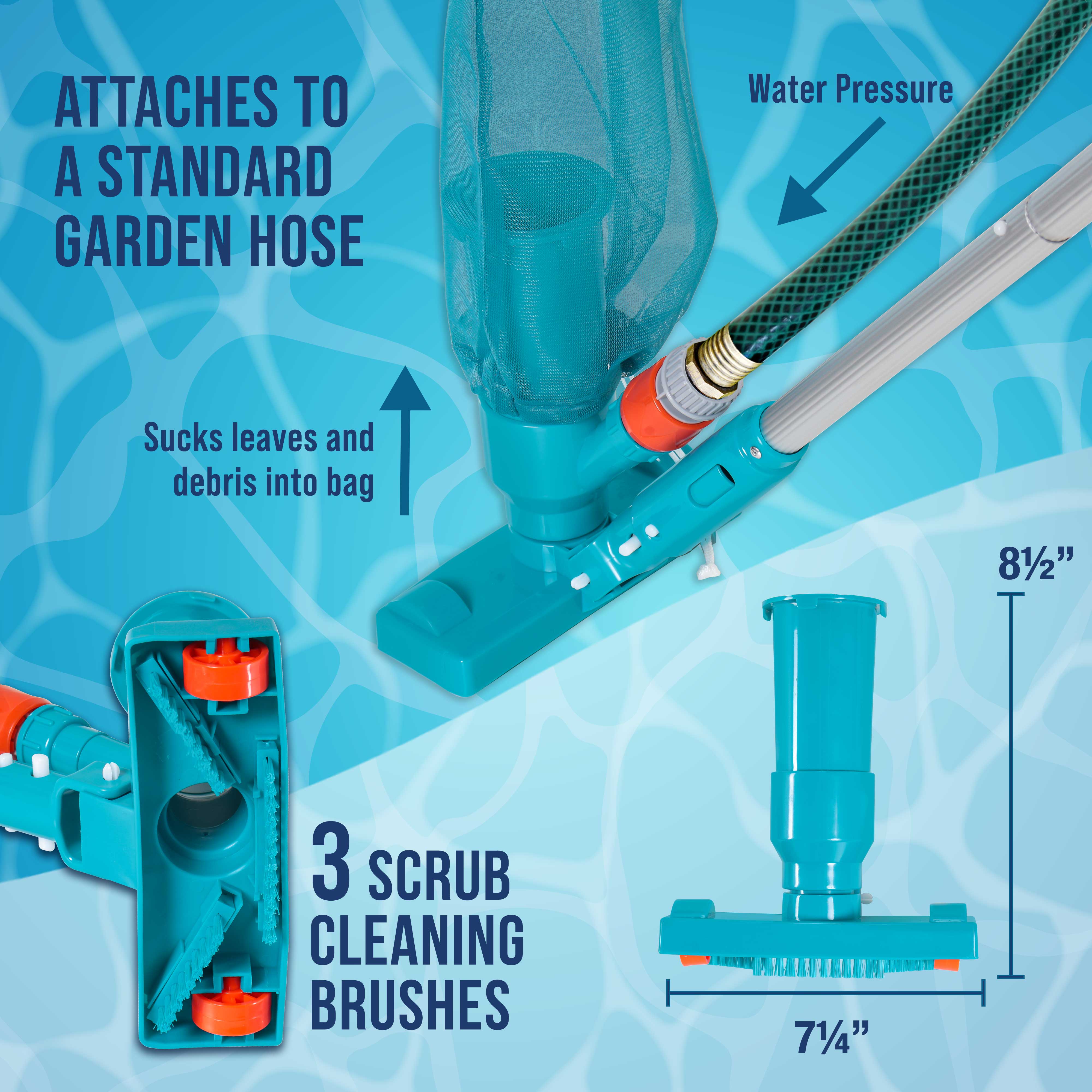 Premium Swimming Pool Maintenance Kit with Deluxe Jet Vacuum, 16-inch Floor & Wall Scrub Brush, Adjustable Telescopic Pole | Efficient Pool Cleaning for Inground & Above Ground Pools | Remove Leaves, Dirt & Debris Easily