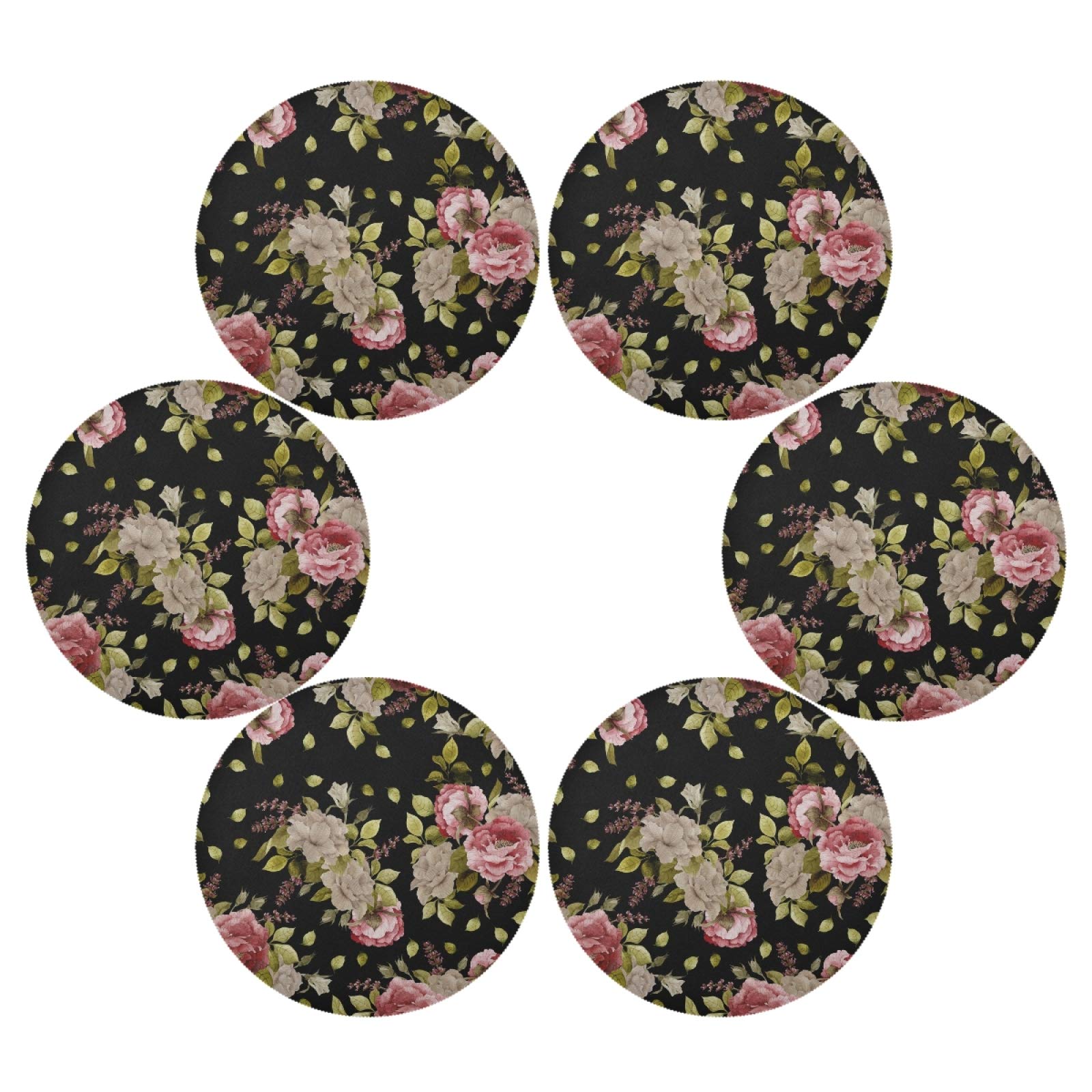 ALAZA Watercolor Roses Peonies and Lavender Round Placemats - Set of 6 Elegant Table Mats for Dining Table, Kitchen & Holiday Decor - Perfect for Dinner Parties, Family Gatherings & Festive Home Decor
