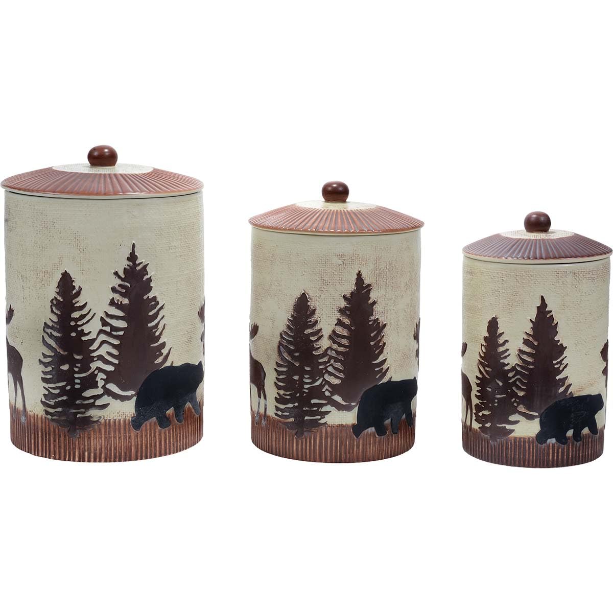 Timberland Moose & Bear Ceramic Canisters Set of 3 - Rustic Kitchen Storage Containers for Coffee, Tea, Sugar & Spices - Perfect for Cabin, Farmhouse or Country Style Decor
