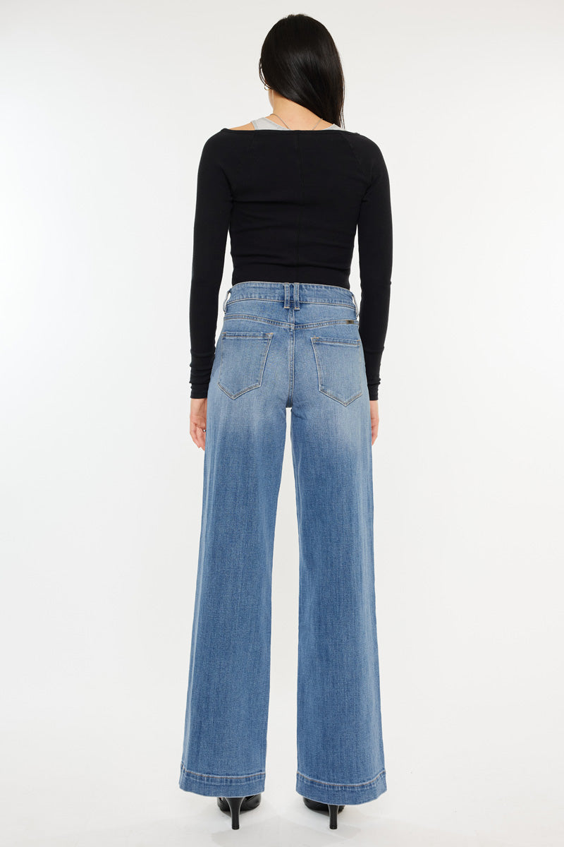 Bertha High Rise Wide Leg Jeans for Women - Stretchy Comfort Pants, Trendy Flare Trousers for Casual & Office Wear