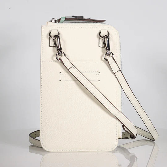Minx Call Me Ivory Sage Leather Phone Case Purse - Stylish Crossbody Wallet for iPhone 13/14/15 Pro Max | Perfect for Travel, Shopping & Everyday Use