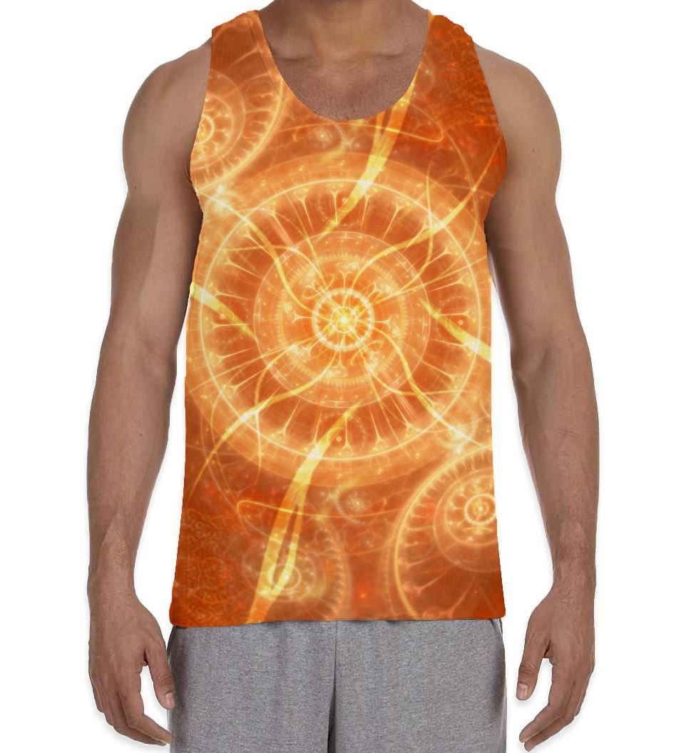 Tribal T-Shirts Orange Energy Spiritual Pattern Men's All Over Print Graphic Vest Tank Top - Breathable Summer Casual Wear for Beach, Gym & Festival Outfits