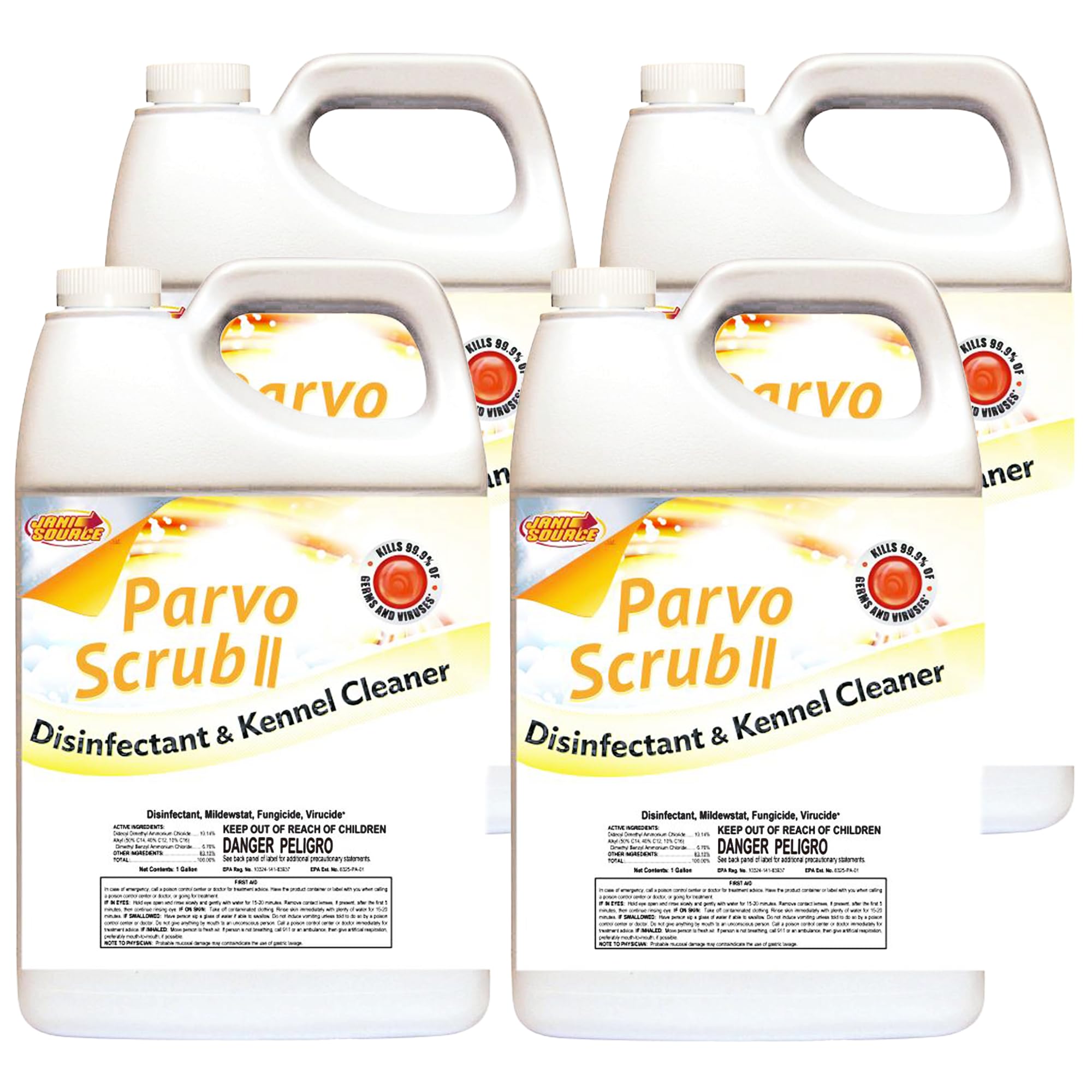 ParvoScrub Vet Grade Disinfectant & Kennel Cleaner - 1 Step Deodorizer Concentrate (4 Gallons) for Dog Kennels, Veterinary Clinics & Pet Facilities - Kills Parvovirus, Bacteria & Odors