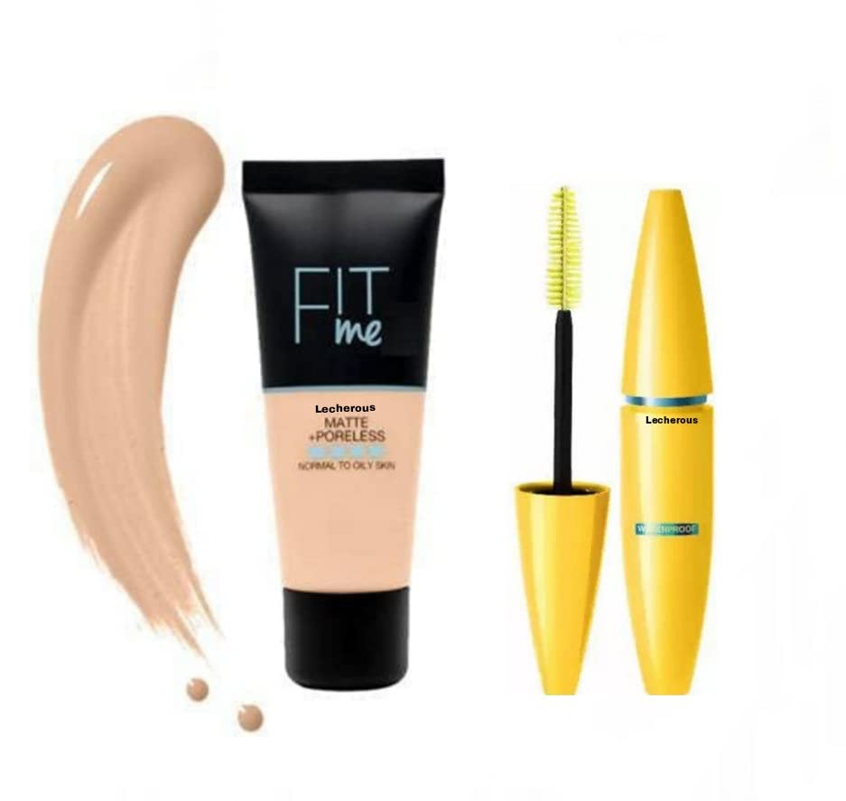 Waterproof Natural Look Mascara in Black & Matte-Pore-less Liquid Foundation - Fit Me 40ML | Long-Lasting Makeup for Everyday Wear & Special Occasions