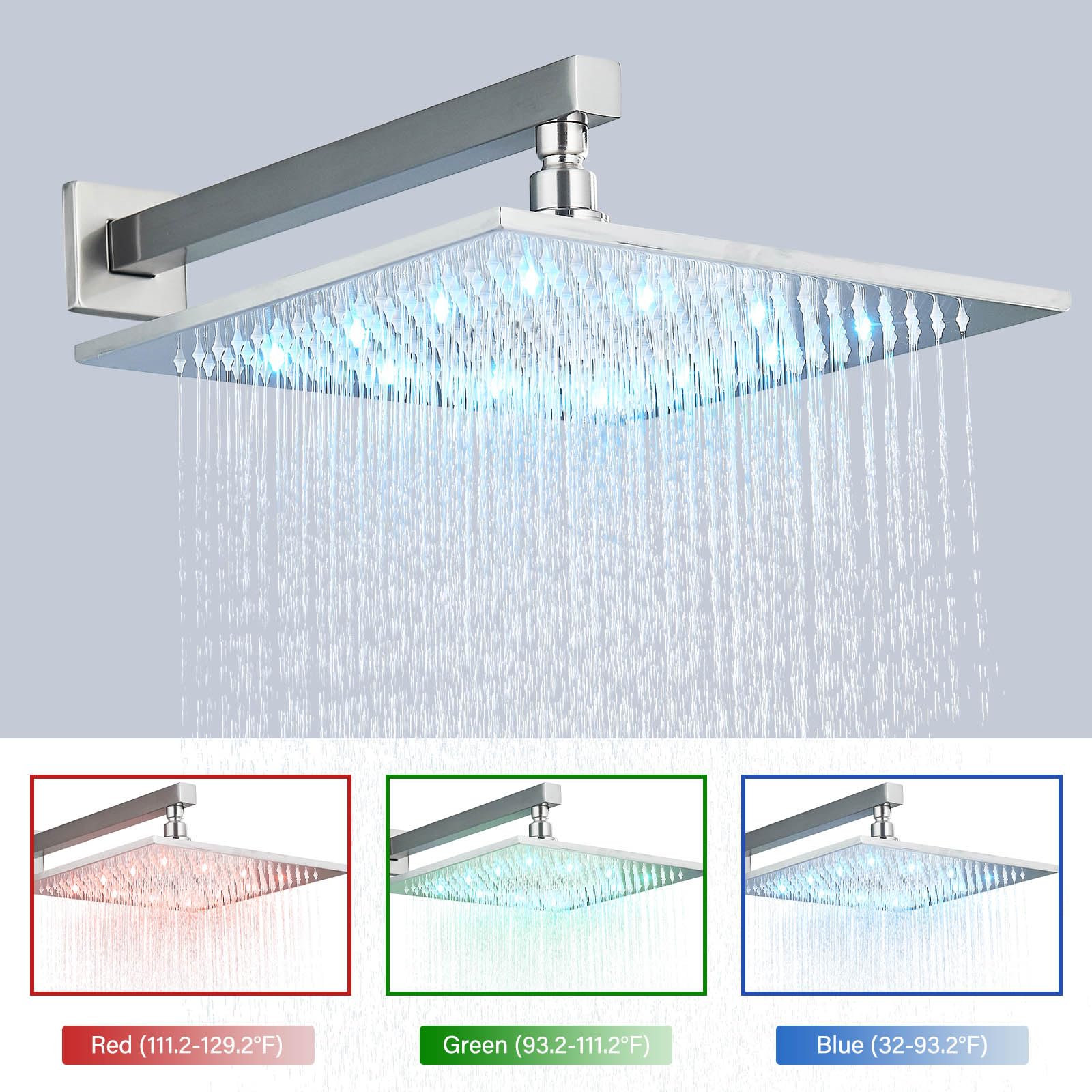 12 Inch Brushed Nickel LED Rainfall Shower Head with Handheld Combo - Brass Rain Shower Mixer Set with Rough-in Valve Body & Trim - Perfect for Modern Bathroom Renovation and Spa-like Shower Experience