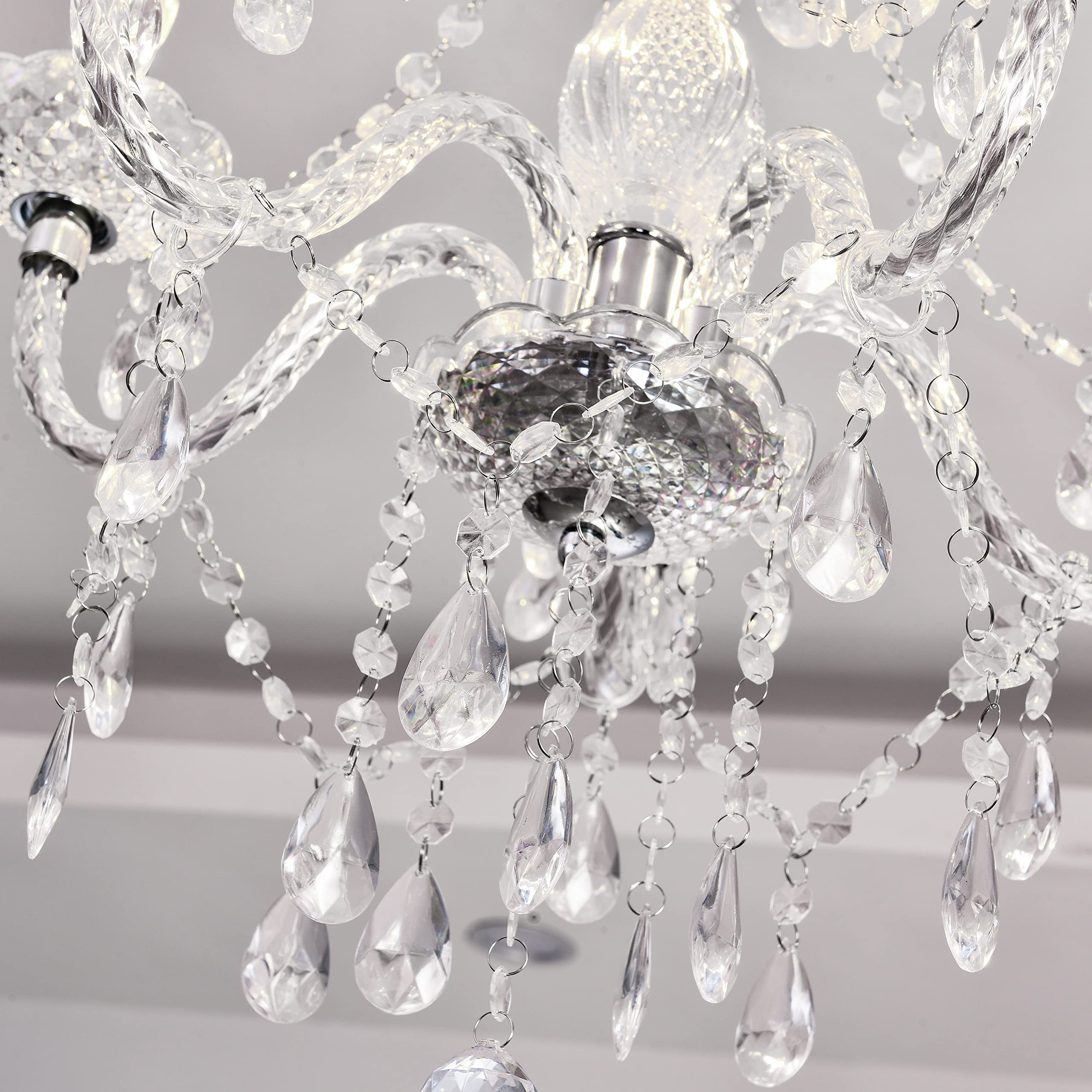 5-Light Crystal Hanging Pendant Chandelier with Clear Cord & On/Off Switch - 19