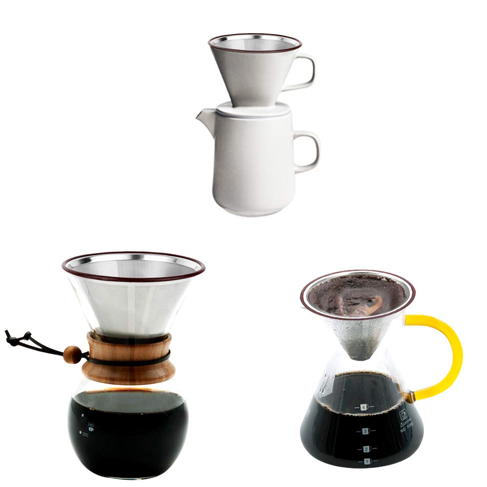 Stainless Steel Pour Over Coffee Filter - Reusable Double Mesh for Home & Office Brewing