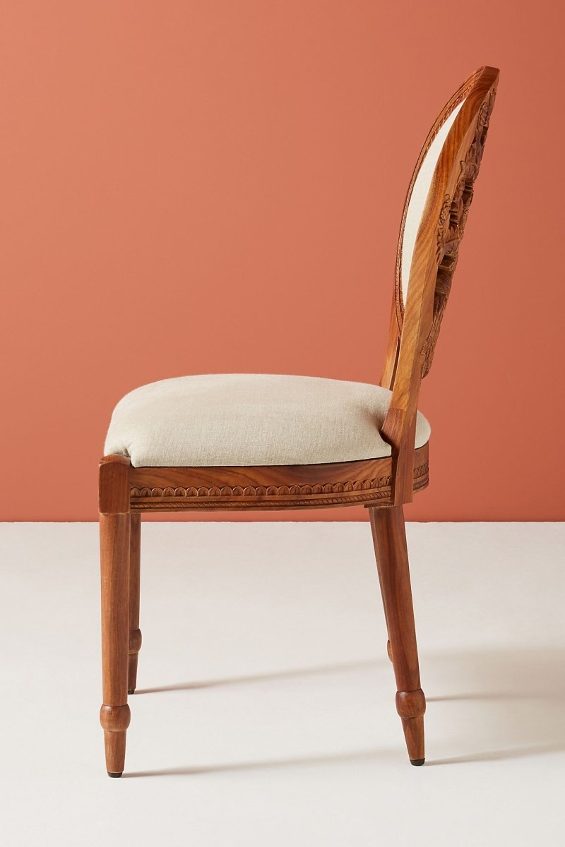 Hand Carved Peacock Design Wooden Dining Chair - Traditional Indian Handcrafted Furniture for Home Decor, Living Room, Dining Room & Office Use