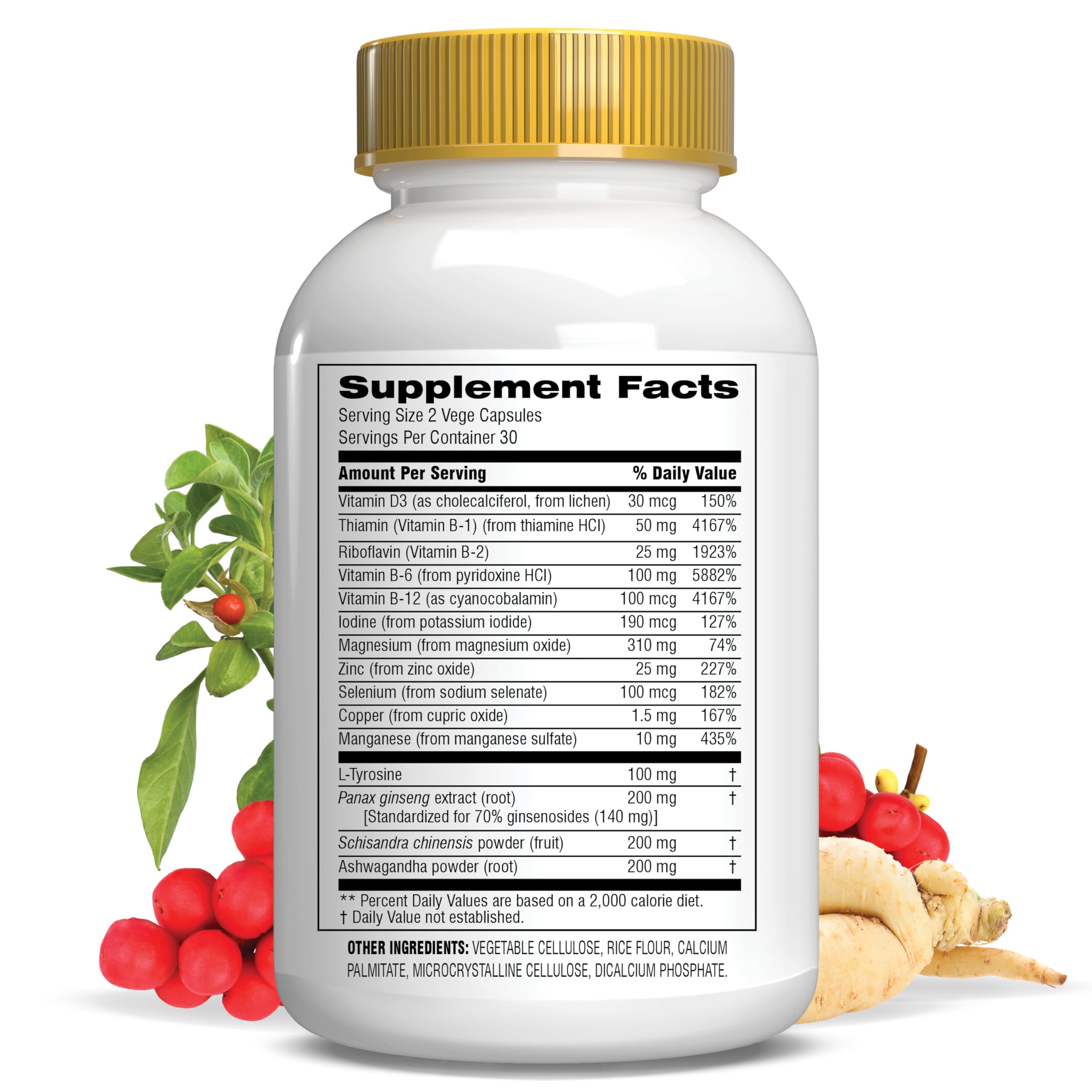 Botanic Choice Thyroid Complete Supplement with Ashwagandha, Schisandra Chinensis & Iodine - Supports Thyroid Function, Energy, Hair & Nail Health - 60 Vegetarian Capsules - Ideal for Hormone Balance & Heart Health Support