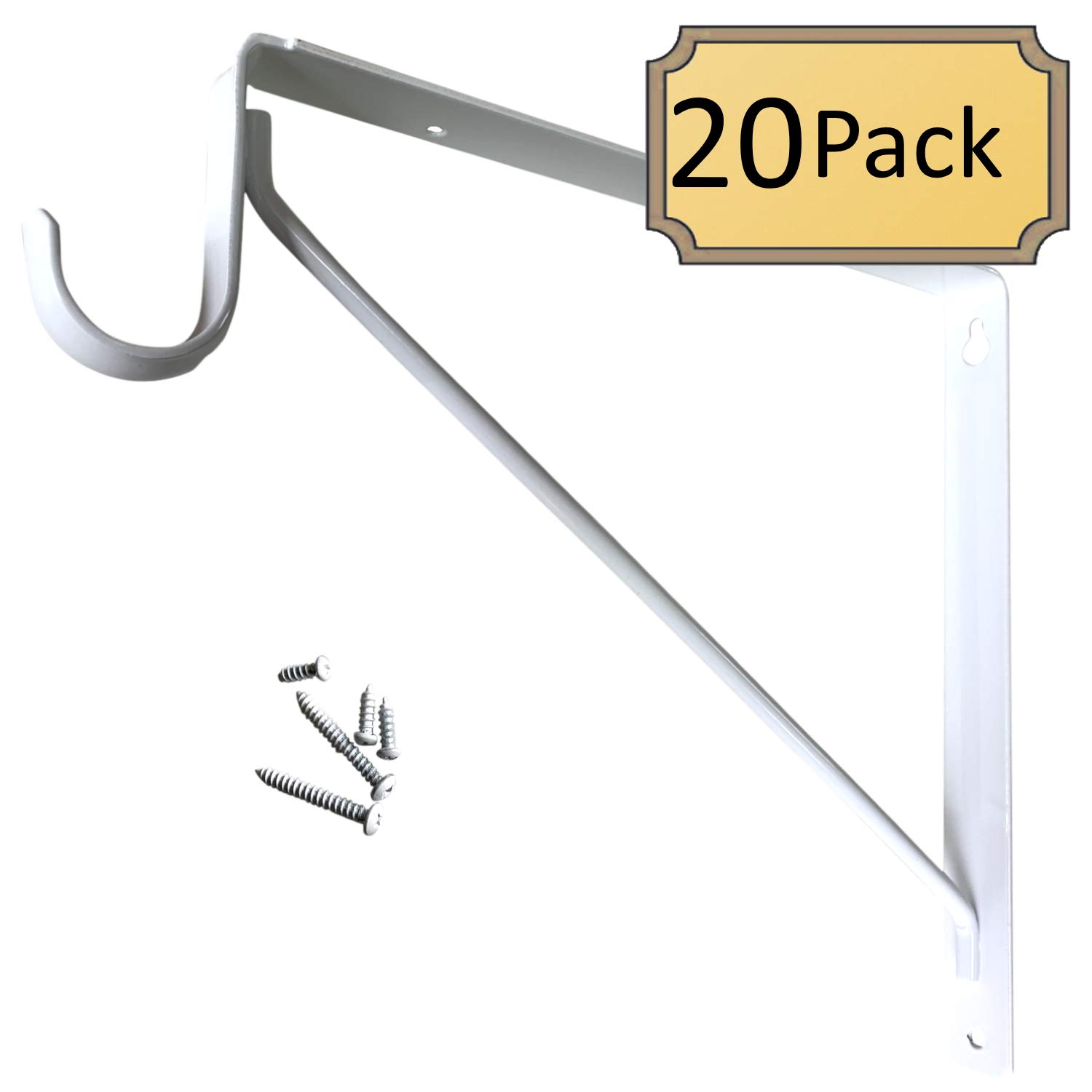 Heavy Duty Steel Closet Rod & Shelf Support Brackets - 20 Pack White Wall Mount Brackets for Sturdy Storage Organization (Perfect for Closets, Garages, and Laundry Rooms)