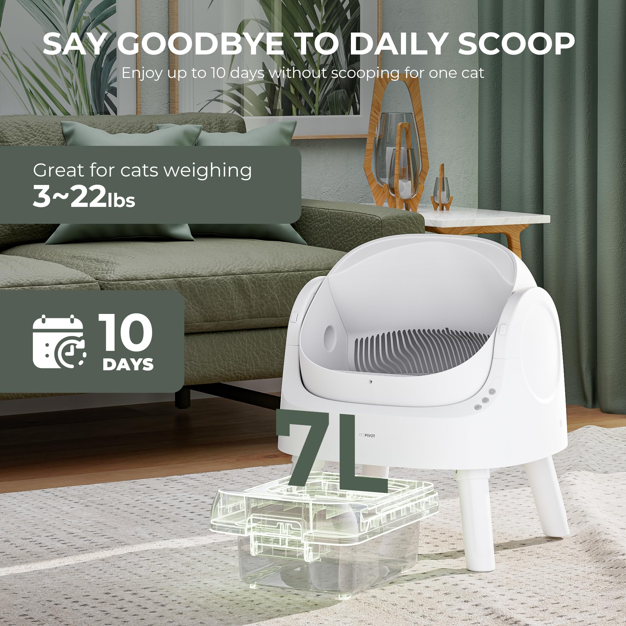 Automatic Self-Cleaning Cat Litter Box with Open Top Design - Built-in Safety & Odor Control System for Multi-Cat Homes | Perfect for Small Spaces & Busy Pet Owners
