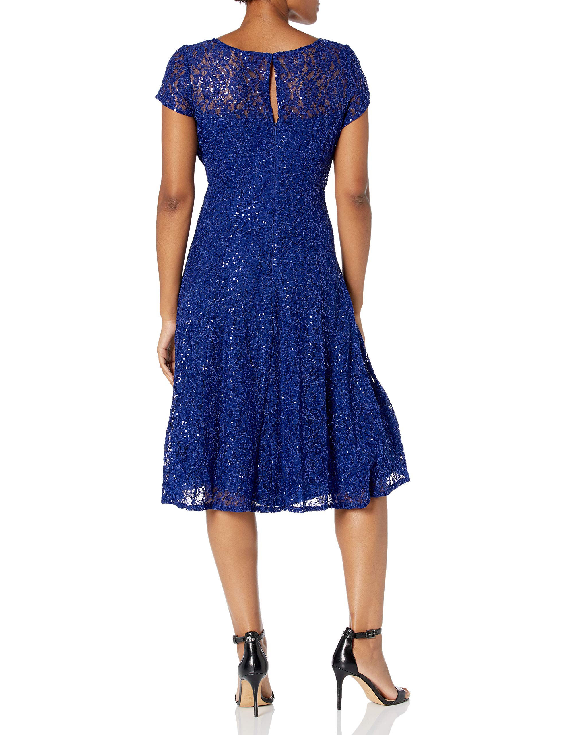 Elegant Women's Short Sleeve Sequin & Lace Tea-Length Mother of the Bride Dress - Petite & Regular Sizes | Perfect for Weddings, Formal Events & Special Occasions