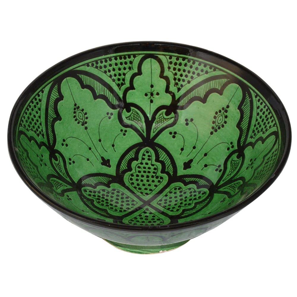 12 Inch Large Ceramic Pasta Salad Bowls - Handmade Pottery Serving Dish for Fruit, Soup, Rice | Black & Green Spanish Style | Perfect for Dinner Parties, Picnics & Home Decor