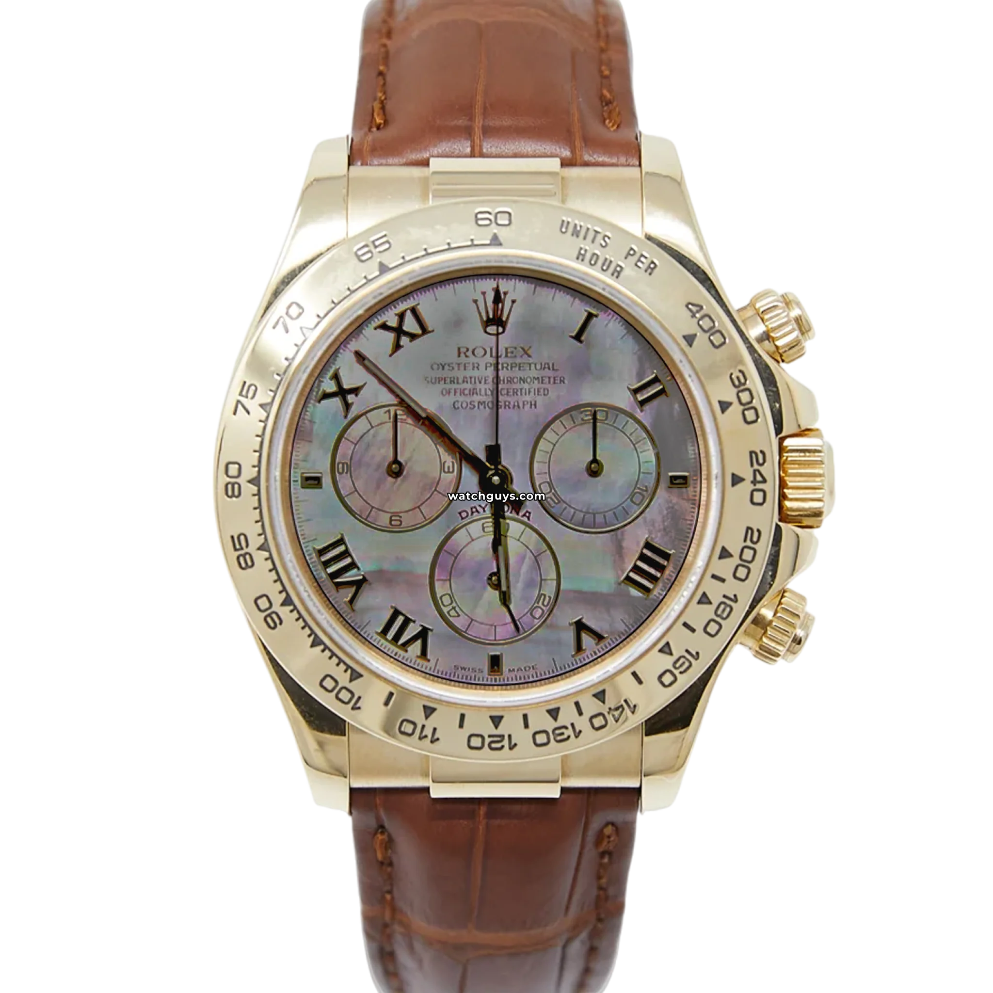 Rolex Daytona 116518 Men's Watch - 18K Yellow Gold with Mother of Pearl Dial & Diamond Hour Markers | Luxury Chronograph for Business, Gifting & Special Occasions
