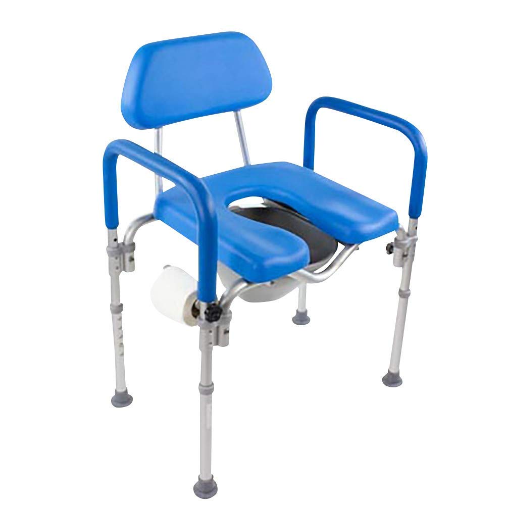 Dignity Ultra-Premium Padded Commode Shower Chair - Adjustable Height Raised Toilet Seat with Padded Armrests & Back Support - Elderly & Senior Safety Bathroom Aid - Includes Commode Pail with Lid (Blue) - Ideal for Home Care, Post-Surgery Recovery & Mobility Assistance