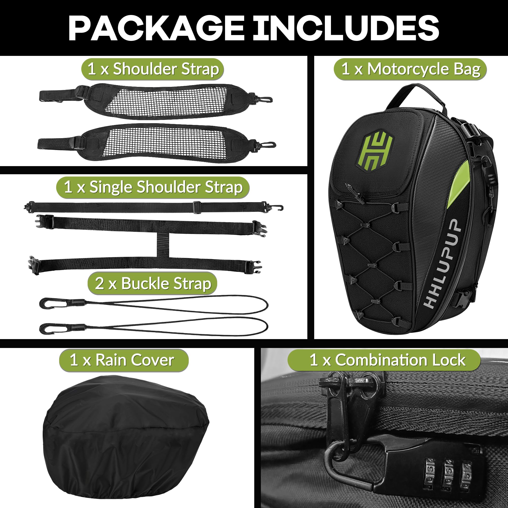 Waterproof Motorcycle Tail Bag & Helmet Storage with Password Lock - 38L Large Capacity Motorbike Luggage Backpack for Travel & Commuting (Green) - Perfect for Road Trips, Daily Rides & Secure Gear Storage