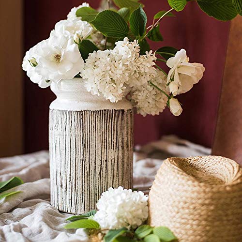 RusticReach Glazed Ceramic Abstract Brown Stripe White Vase - Handmade Home Decor for Living Room, Dining Table & Wedding Centerpiece