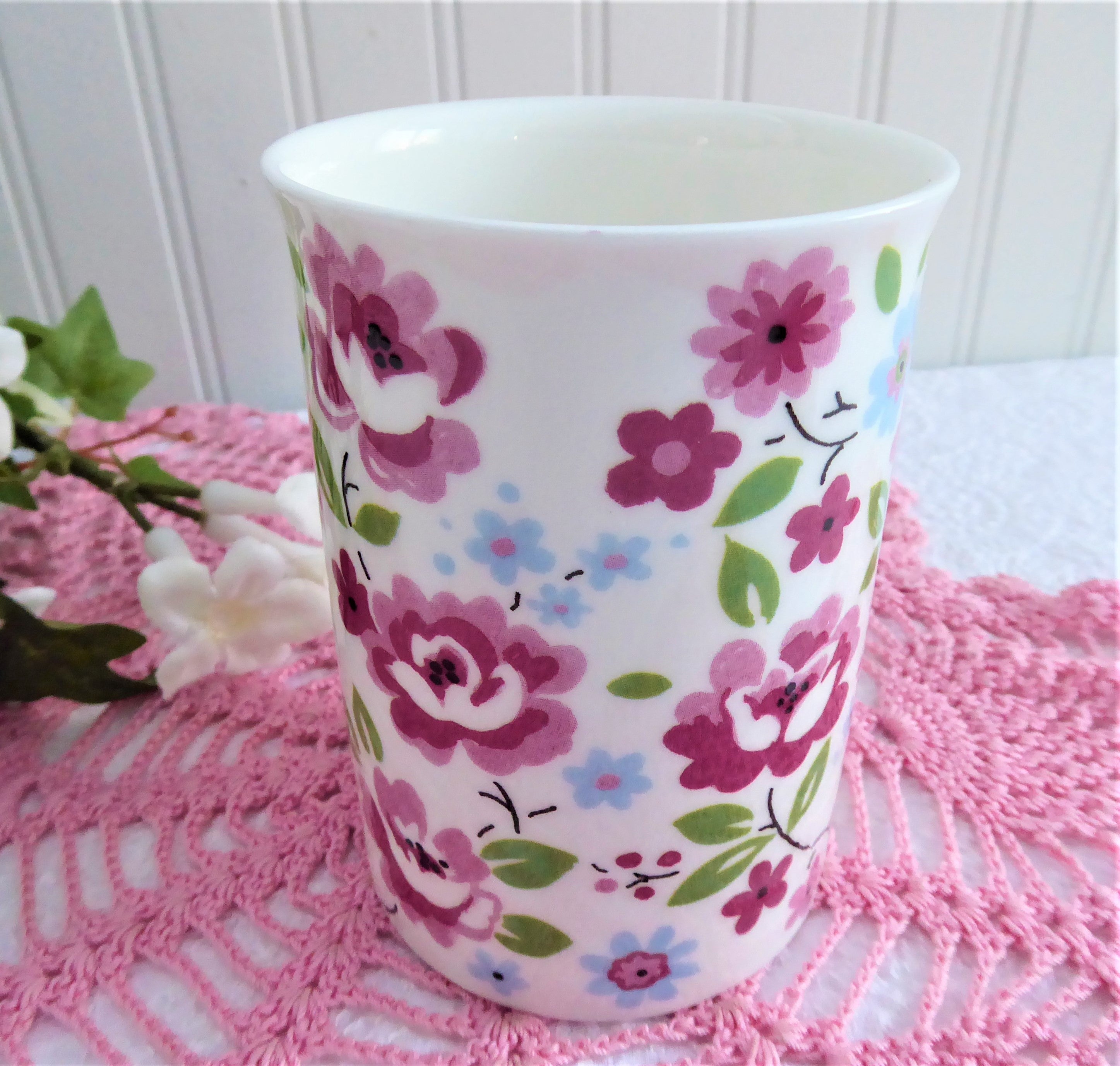 Roy Kirkham English Bone China Mug - Pink & Blue Chintz Floral Bouquet Design - Perfect for Afternoon Tea, Gifts & Home Decor
