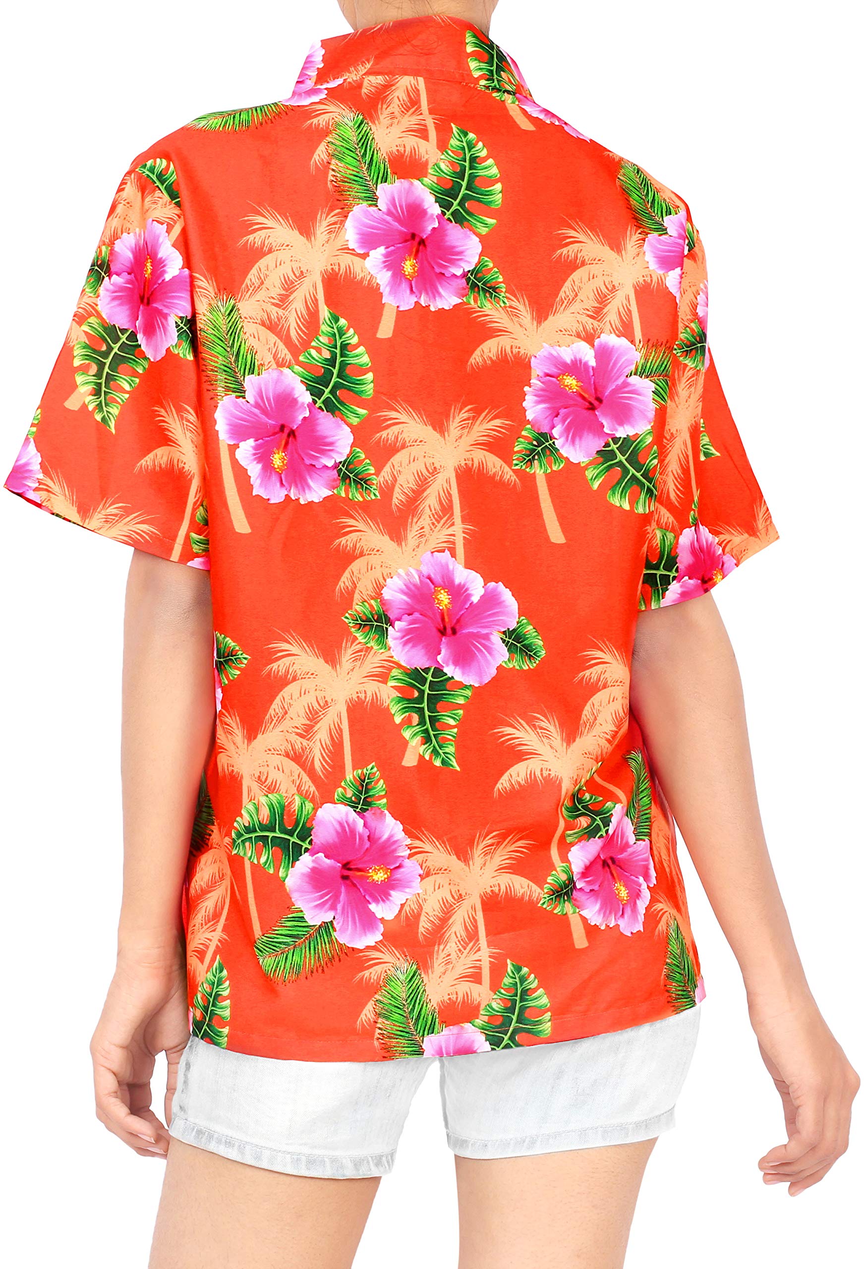 Happy Bay Women's Hawaiian Short Sleeve Beach Blouse Shirt - Floral Summer Vacation Top for Tropical Getaways, Pool Parties & Beach Outings