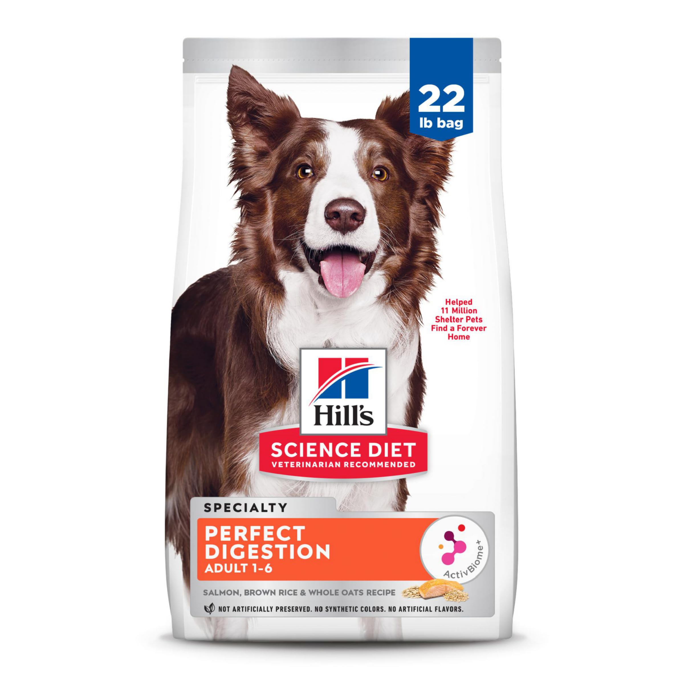 Hill's Science Diet Perfect Digestion Adult Dry Dog Food for Dogs 1-6 Years - Digestive Support with Salmon, Brown Rice & Whole Oats - 22 lb Bag - Ideal for Sensitive Stomachs & Daily Nutrition