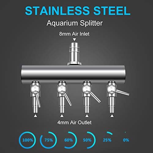 4-Way Stainless Steel Aquarium Air Valve Splitter for Fish Tank Oxygen Control