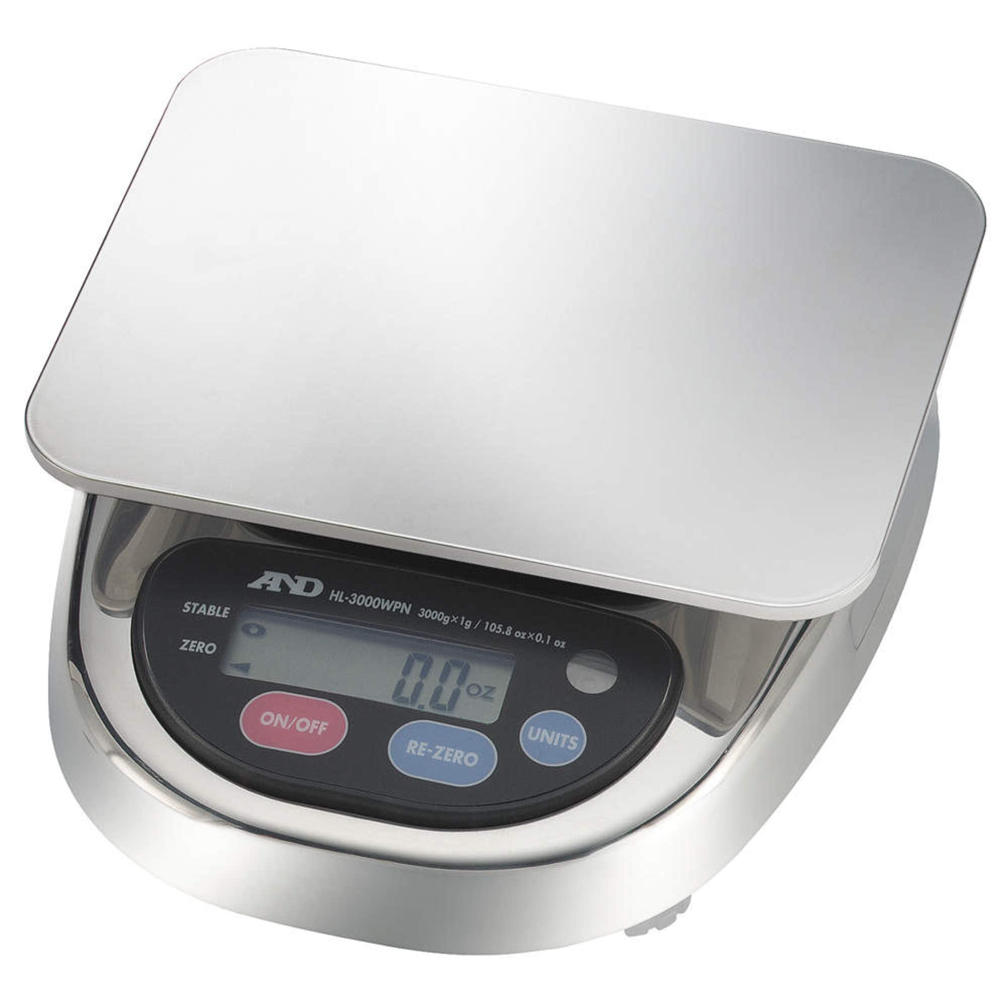 A&D HL-3000WPN HL-WP Series Washdown Compact Scale - Waterproof Digital Scale for Commercial & Industrial Use - Perfect for Food Processing, Laboratories & Harsh Environments