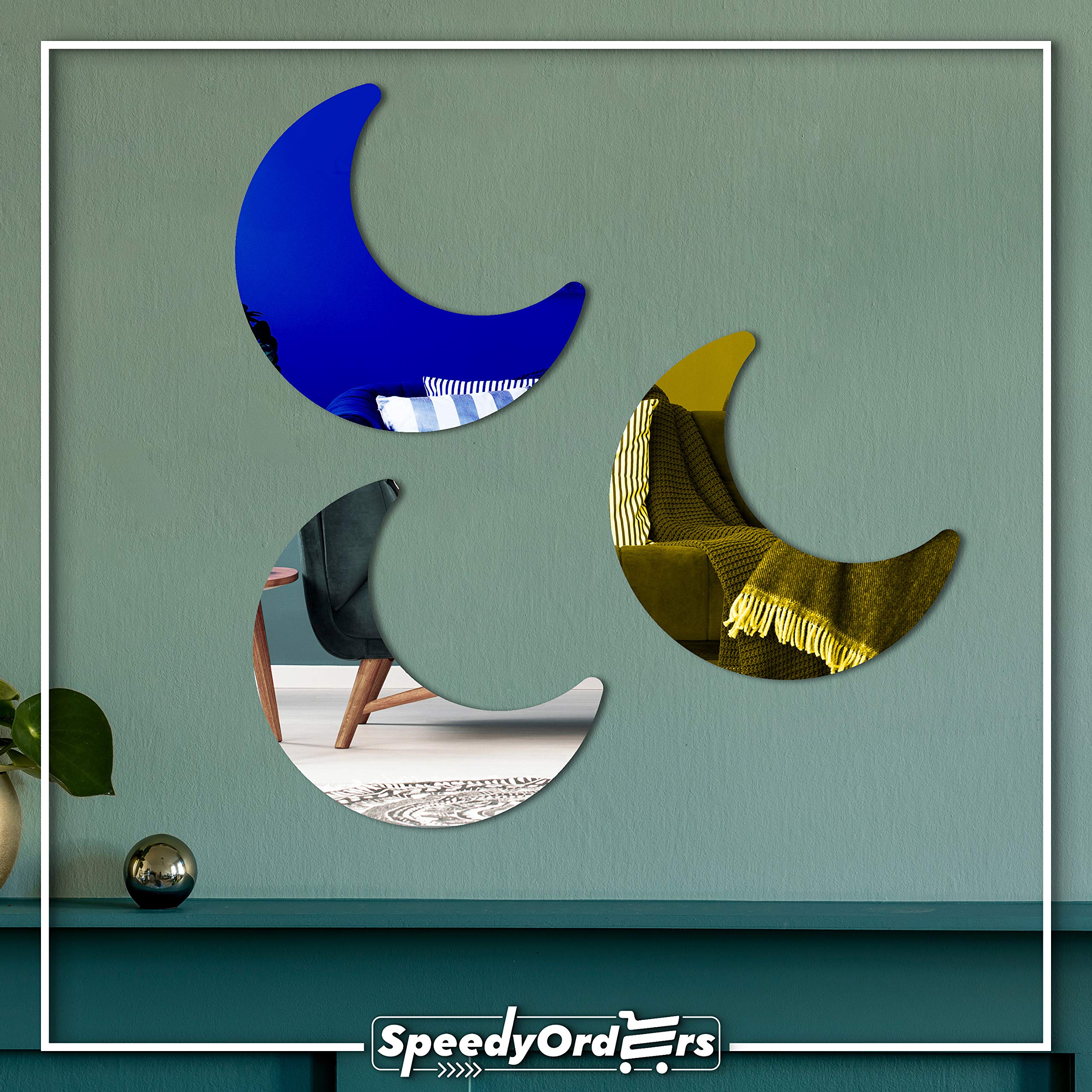 Crescent Moon Acrylic Wall Mirror - 20 x 20 Inches Silver Half Moon Decor for Home, Bedroom & Living Room | Modern Decorative Mirror for Crafts & Wall Art
