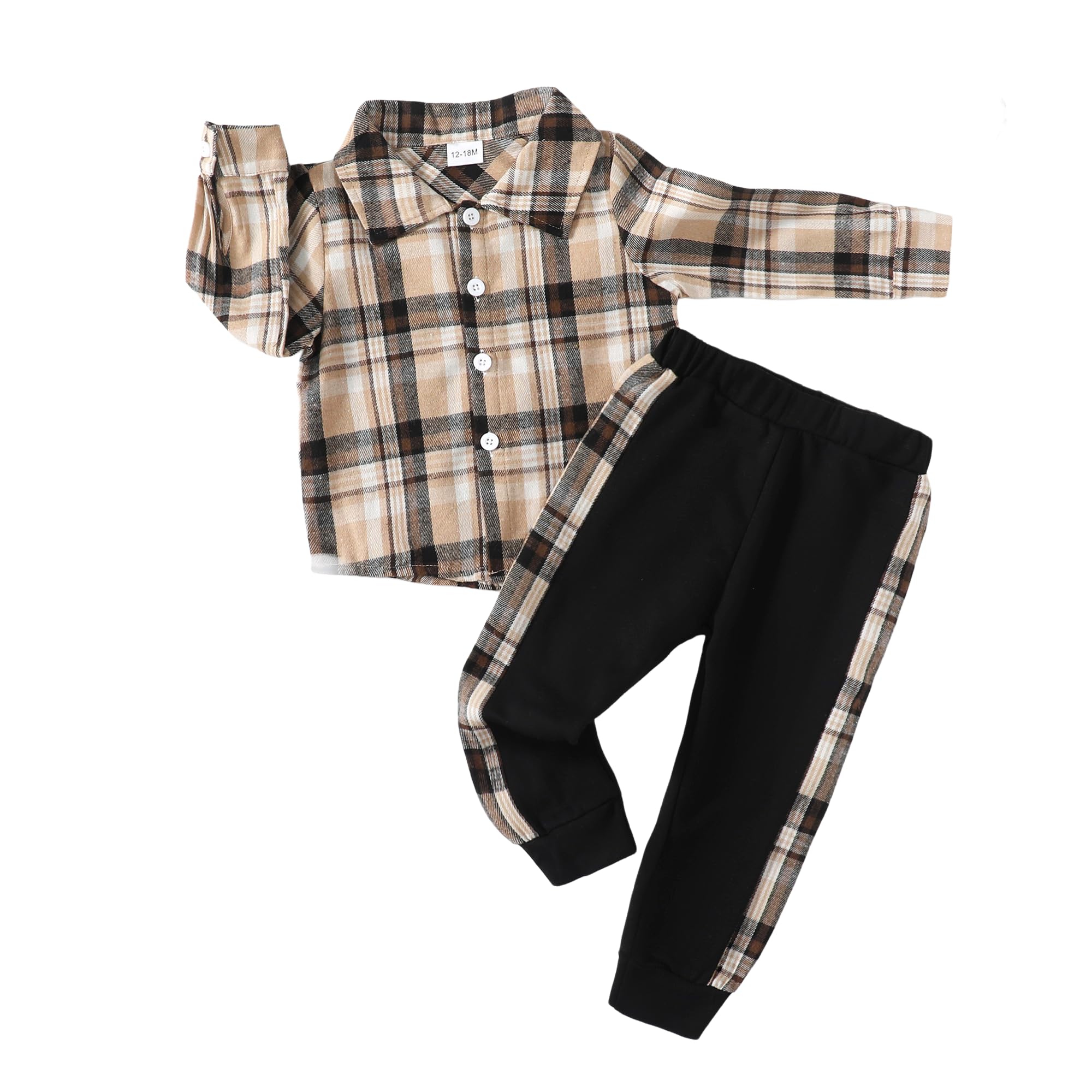 KIMI BEAR Toddler Boys Winter Outfit Set - Soft Plaid Flannel Hoodie & Sweatpants for Baby Boys 12-24 Months | Cozy Fall & Winter Clothing for Playdates & Outdoor Activities