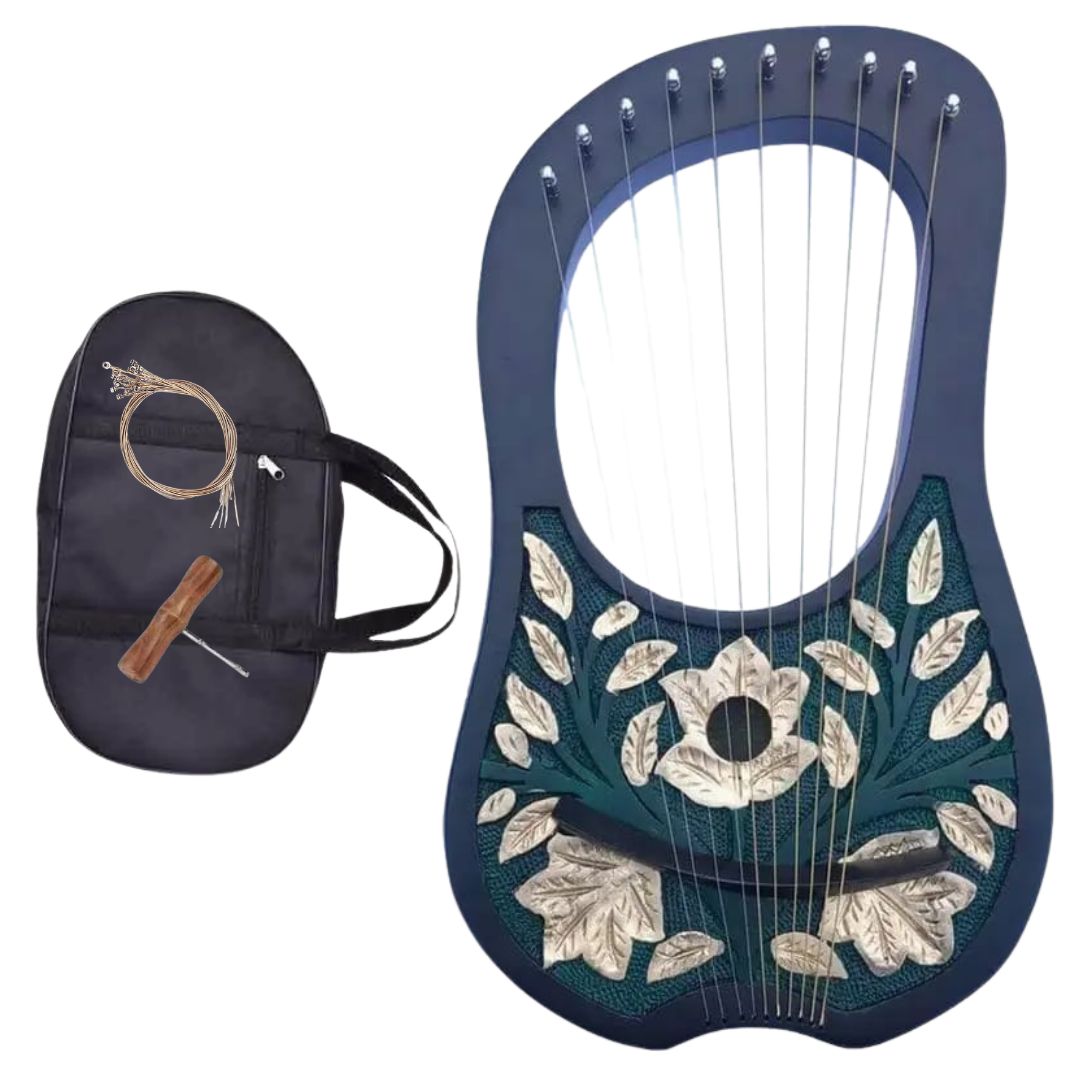 Irish Lyre Harp - Rosewood Body with Metal Strings & Golden Leaf Design | Perfect for Celtic Music, Home Decor, and Gift Giving