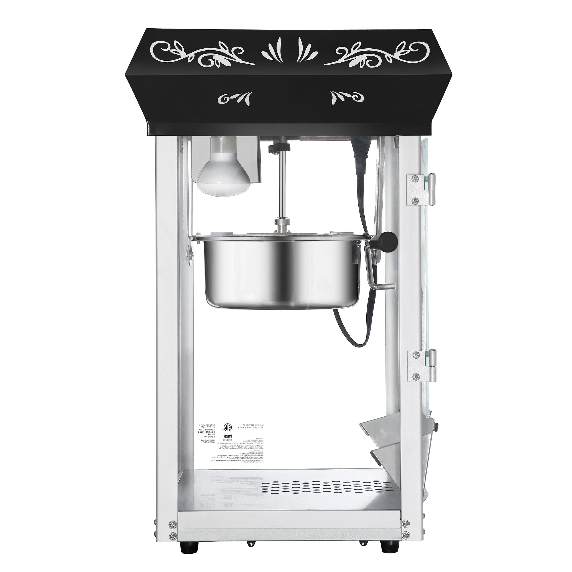 **Great Northern Popcorn 8oz Commercial Popcorn Machine with Cart - Stainless Steel Kettle, Warming Light & Accessories - Perfect for Movie Nights, Carnivals & Concessions (Black)**