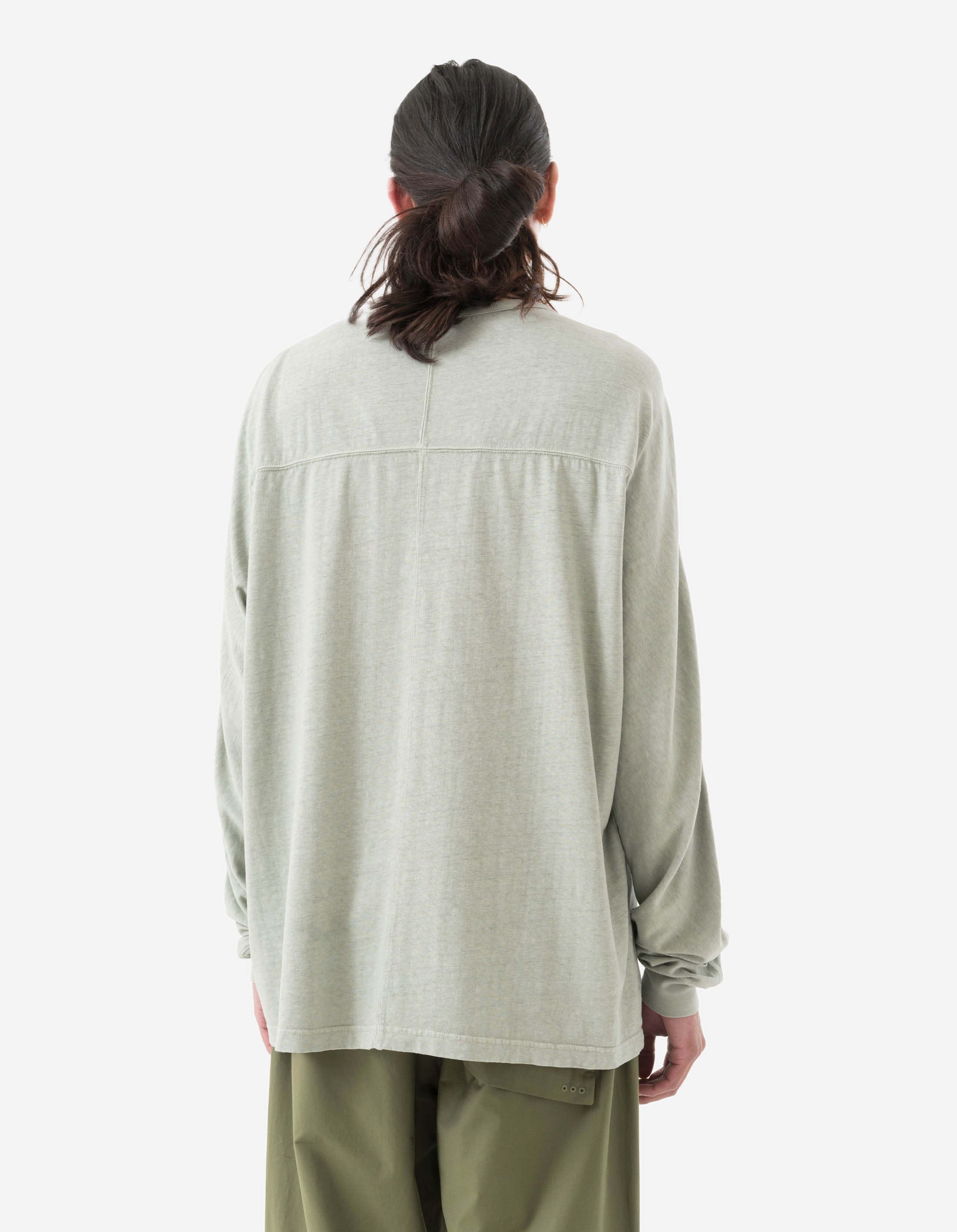 5245 Hemp Cross Oversized Long Sleeve T-Shirt for Men & Women - Eco-Friendly Sage Green Cotton Blend Top for Casual Wear, Street Style & Layering