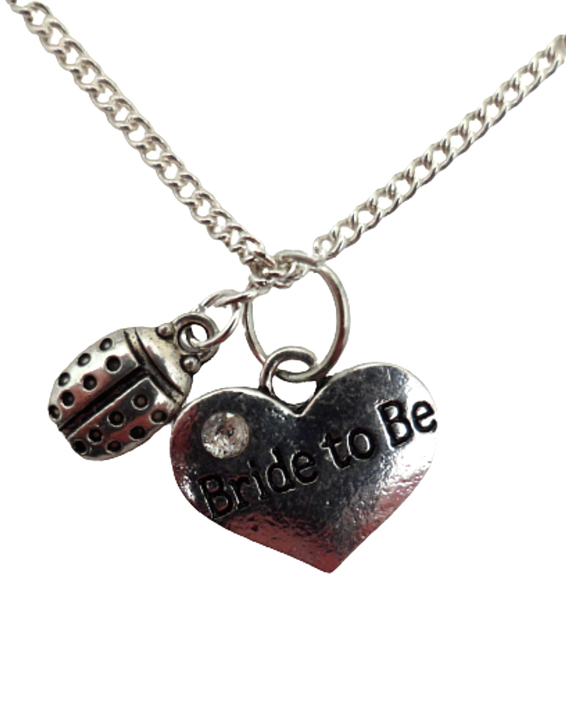 Silver Plated Necklace for Bride To Be - Heart Gem Charm with Ladybird Design | Perfect for Weddings, Bridal Showers & Romantic Gifts