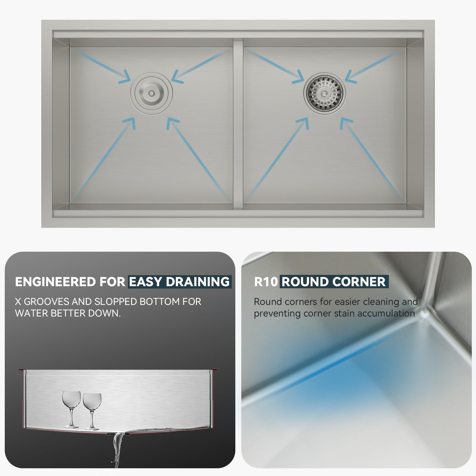 Lordear 36 Inch Undermount Double Bowl Stainless Steel Kitchen Sink - 50/50 Low Divided 16 Gauge, 36x19x10 Inch Handmade Sink for Modern Kitchens | Perfect for Meal Prep, Dishwashing & Entertaining