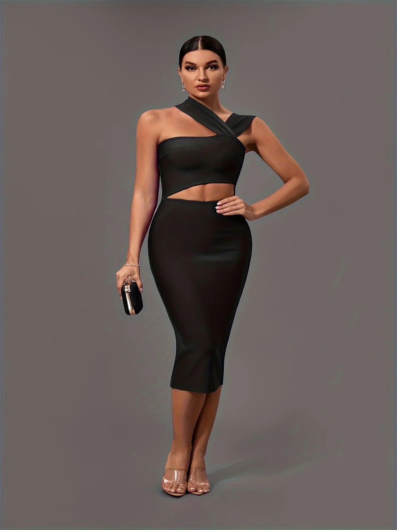 Black Bandage Dress for Women - Elegant Midi Bodycon Party Dress with Halter Neck & Sexy Cut Out Design | Perfect for Birthday, Evening, Club Outfits & Summer Events