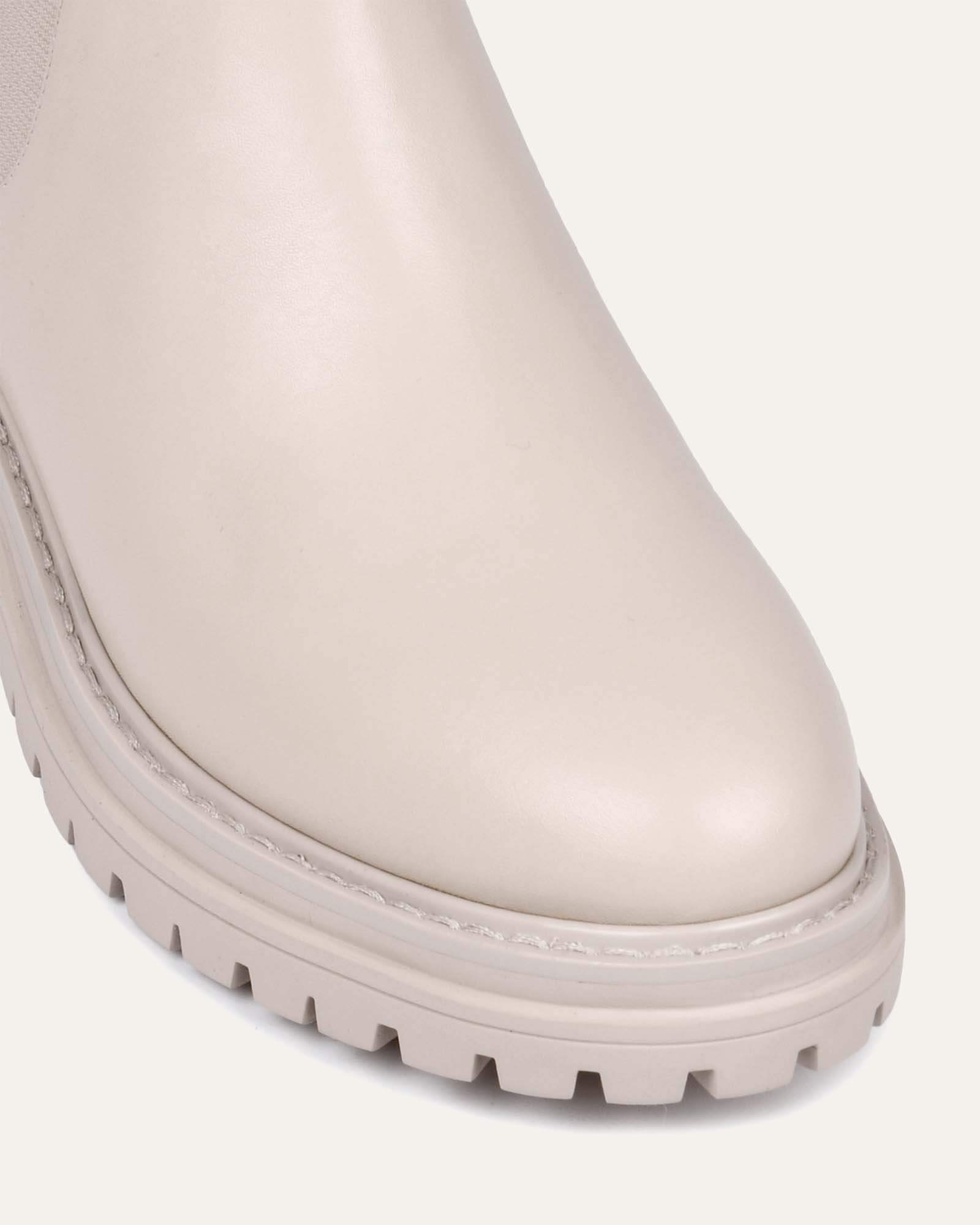 BLOOM Women's Flat Ankle Boots in Bone Leather - Comfortable Casual Shoes for Fall & Winter Fashion, Office Wear and Daily Outfits
