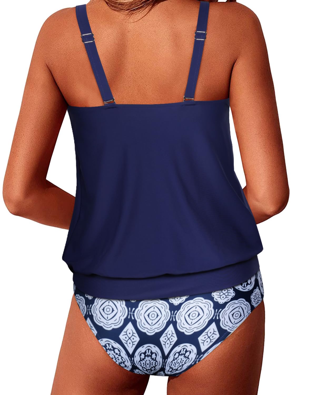Yonique Women's Two Piece Blouson Tankini Swimsuits - Modest Loose Fit Bathing Suits for Swimming, Beach Vacation & Summer Pool Party