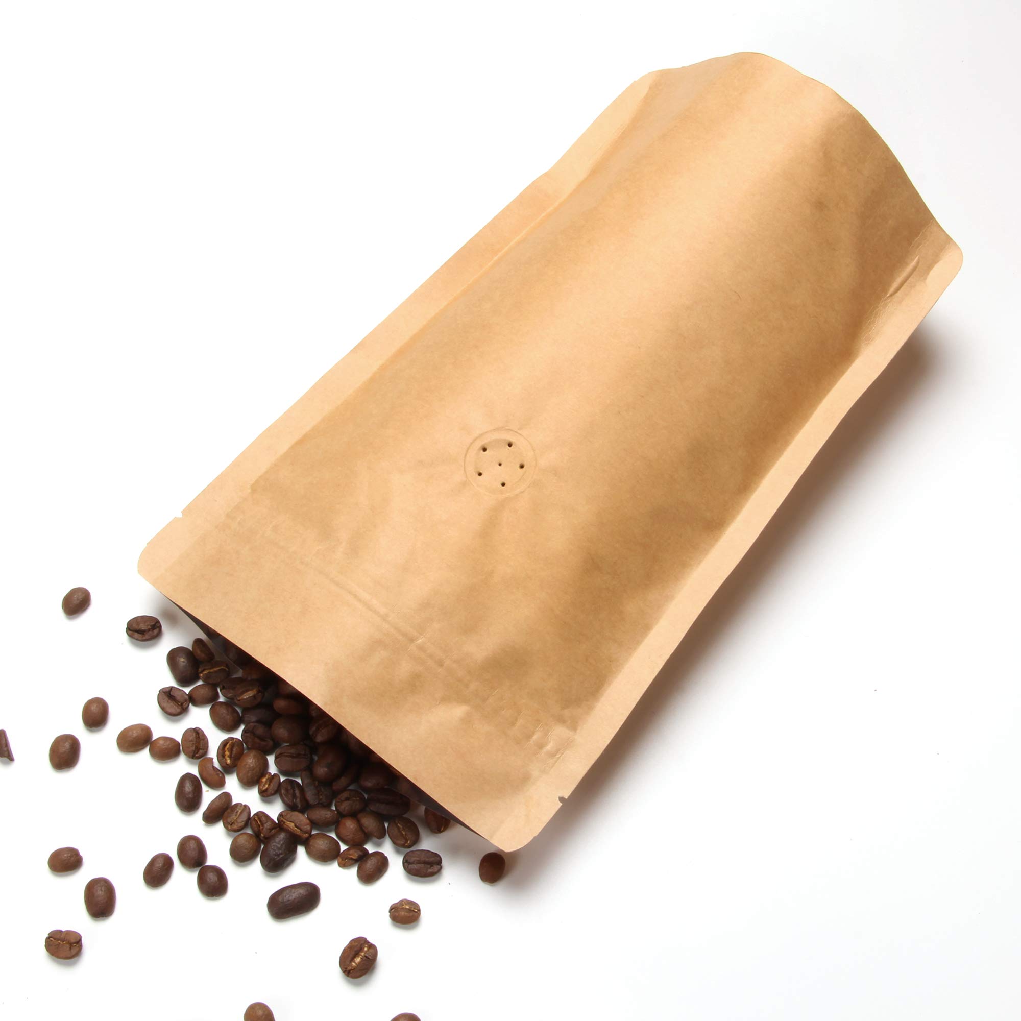 Premium High Barrier Natural Kraft Coffee Pouch with One-Way Degassing Valve - 8oz Stand Up Zipper Bags (500 Count) - Ideal for Fresh Roasted Coffee, Tea & Snack Storage