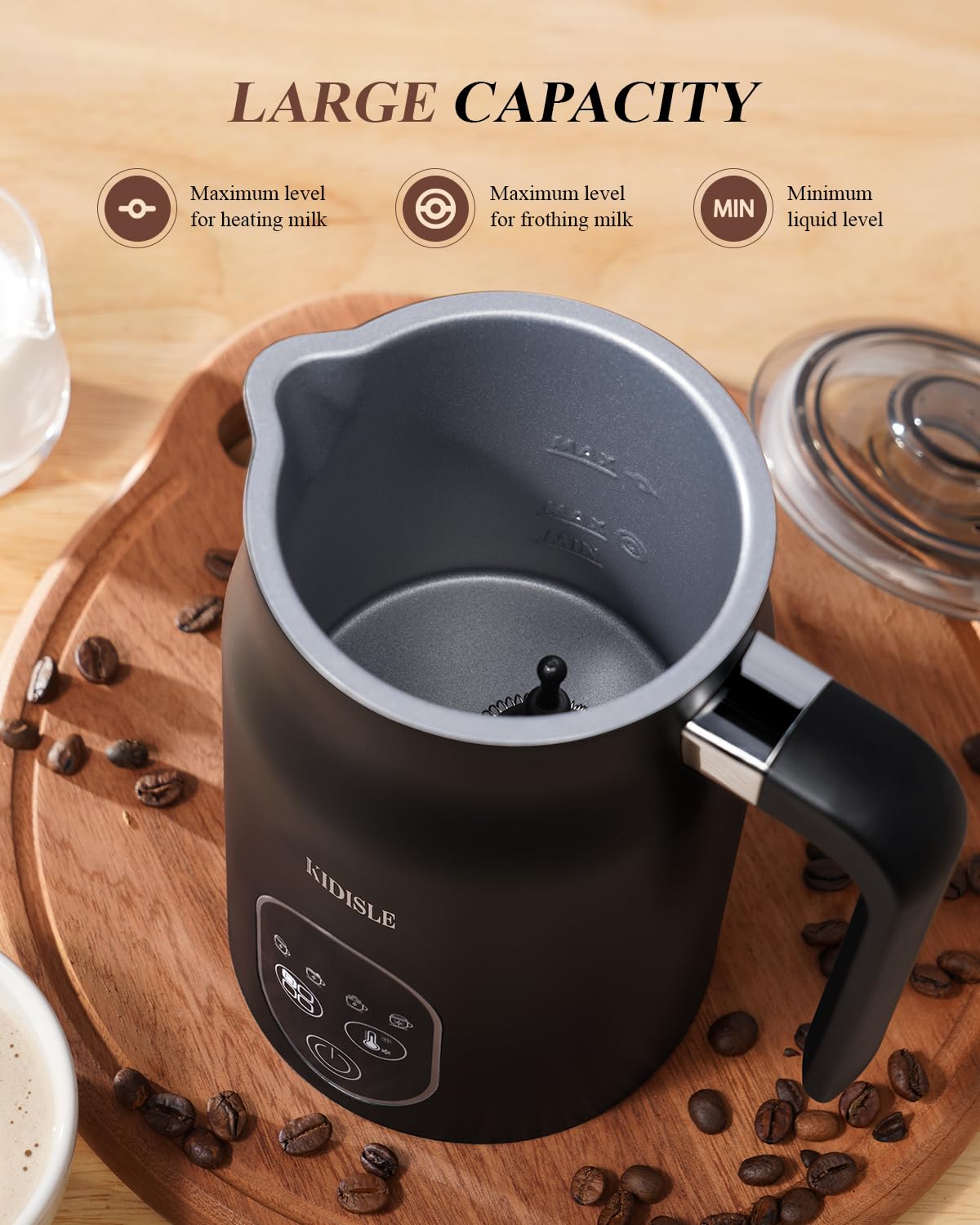 4-in-1 Electric Milk Frother with Temperature Control - Automatic Warm & Cold Foam Maker for Coffee, Latte, Cappuccino - Perfect for Home Baristas & Coffee Shops