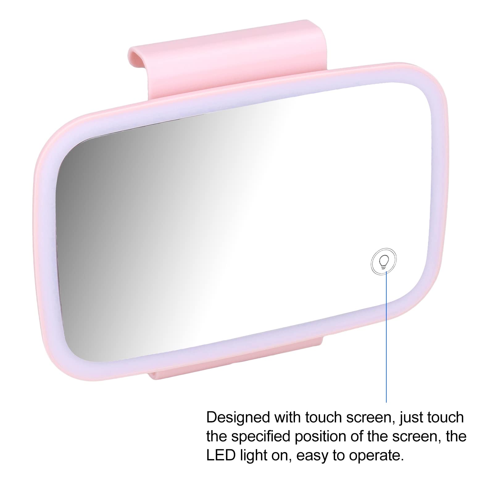 Car Makeup Mirror with LED Lights - Touch Screen Vanity Mirror for Women, Pink - Perfect for On-the-Go Makeup in Car, Travel & Daily Commute