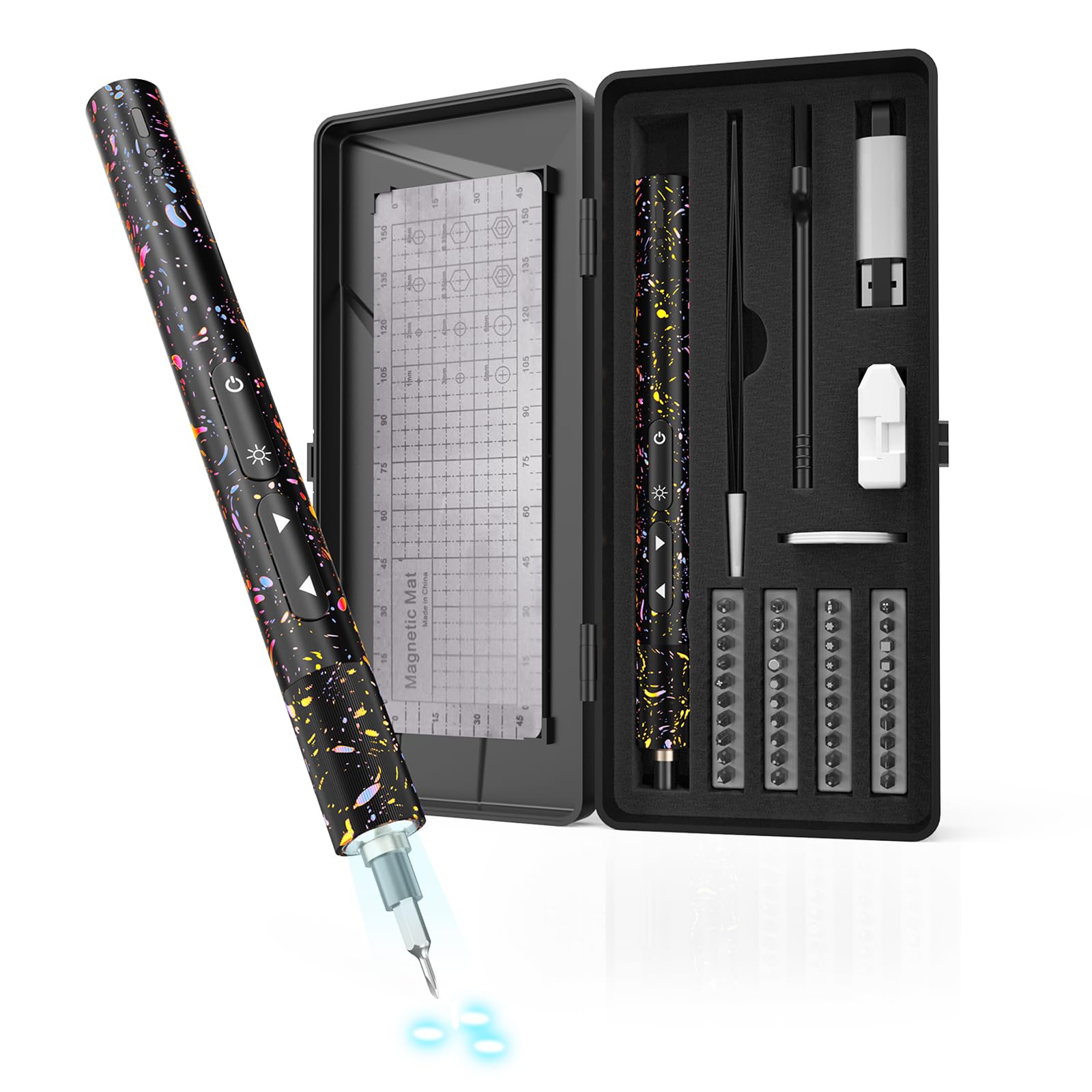 47-in-1 Rechargeable Electric Screwdriver Kit with 40 Magnetic Bits - Mini Cordless Power Screwdriver for Electronics, Cameras, Phones & DIY Projects