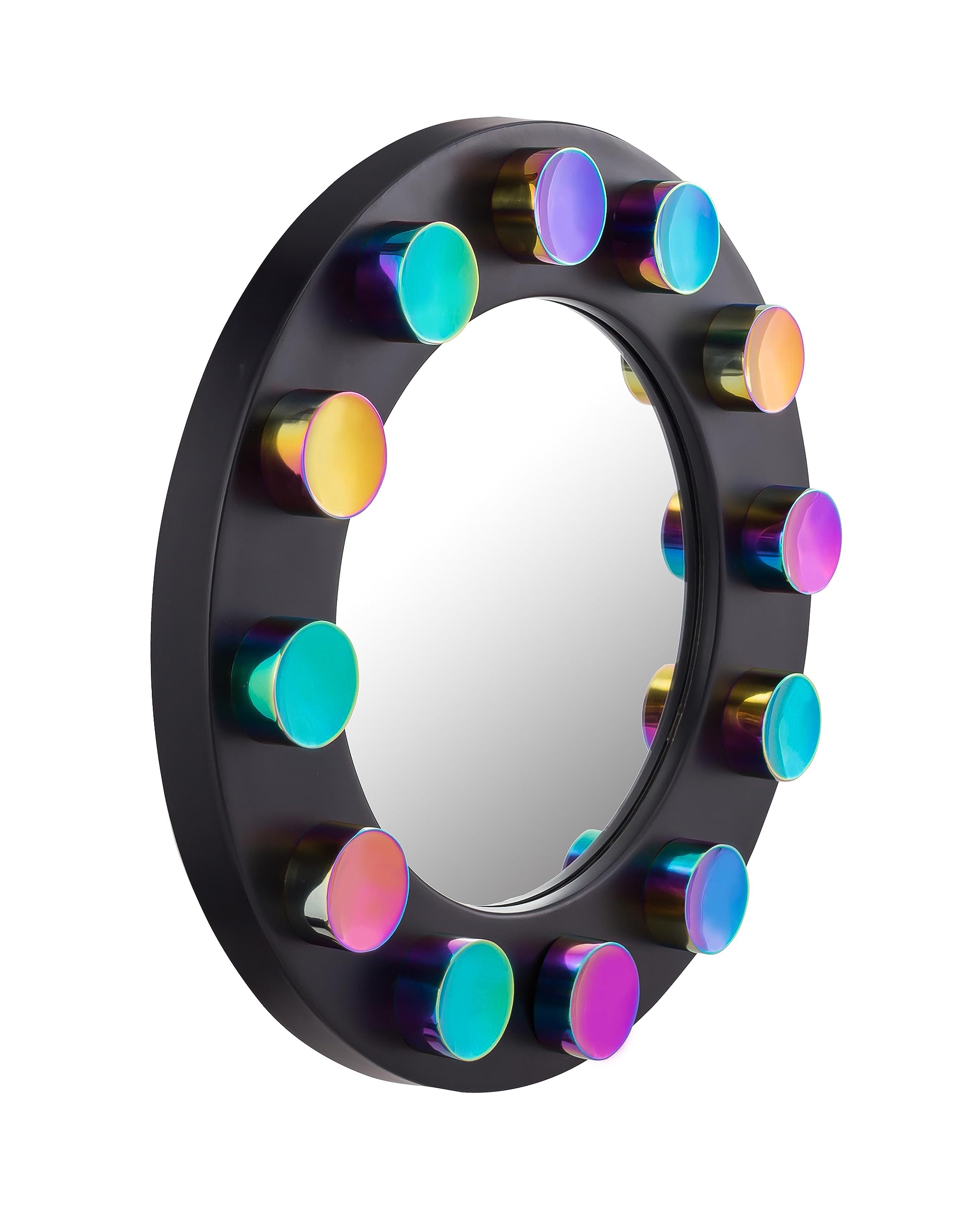 TOV Furniture Rockstar Black Round Metal Mirror - 24 Inch Modern Wall Decor for Living Room, Bedroom, Entryway | Stylish Home Accent for Vanity, Hallway & Decorative Wall Hanging